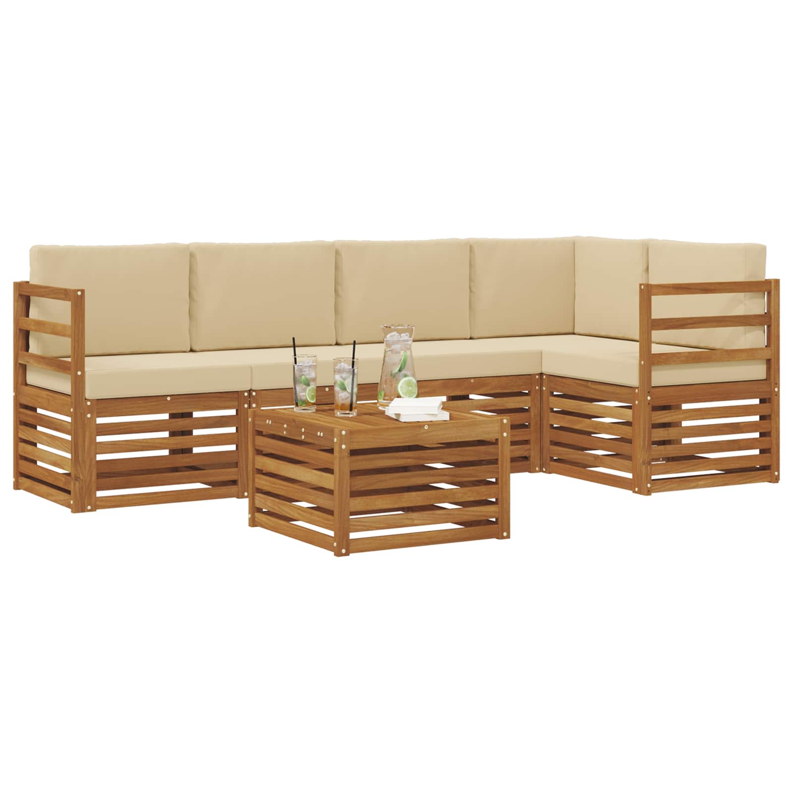 Ensemble de canapé d'angle avec coussin 6 pcs Naturel et Beige - XIOS
