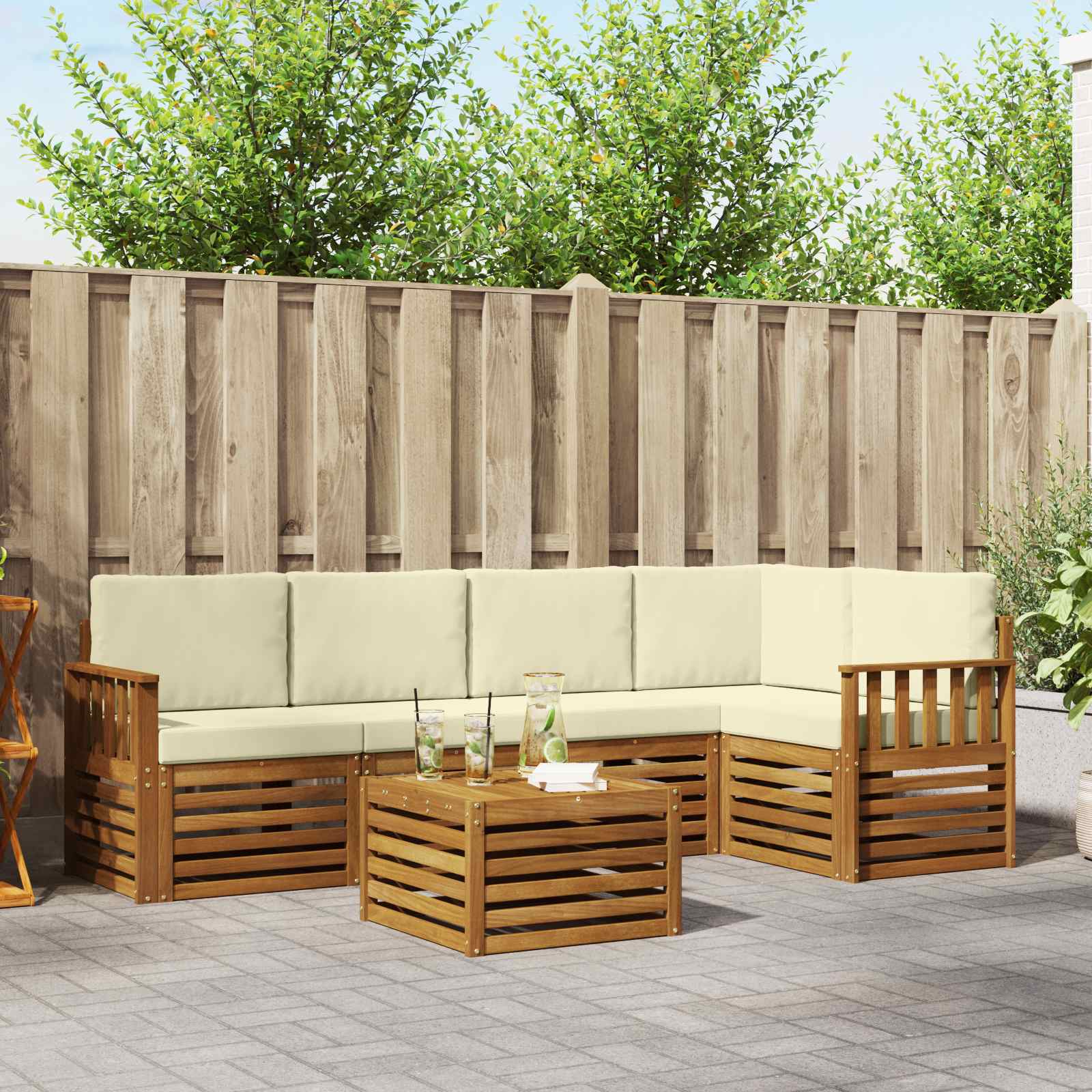 Ensemble de canapé d'angle avec coussin 6 pcs Naturel et Crème - XIOS