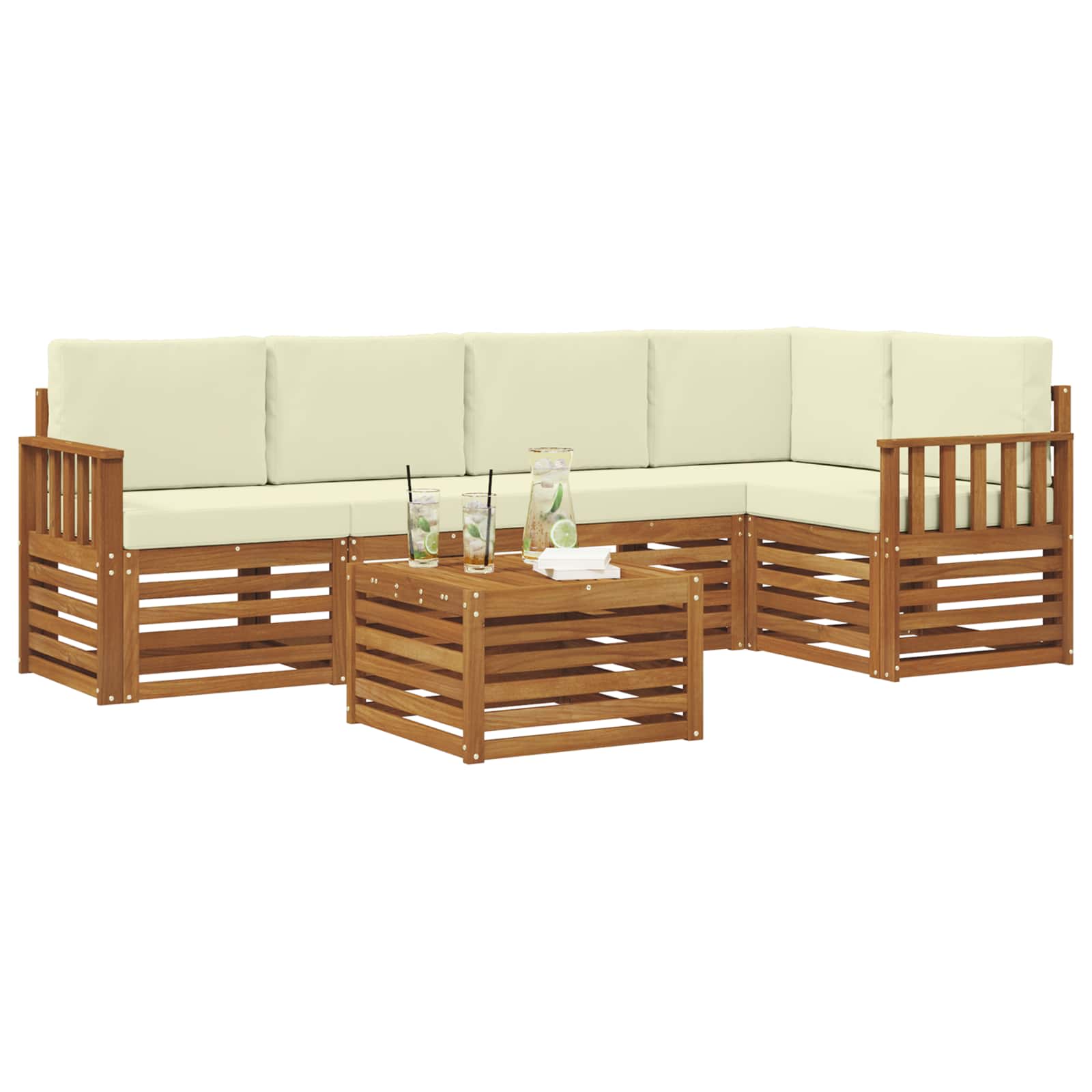 Ensemble de canapé d'angle avec coussin 6 pcs Naturel et Crème - XIOS