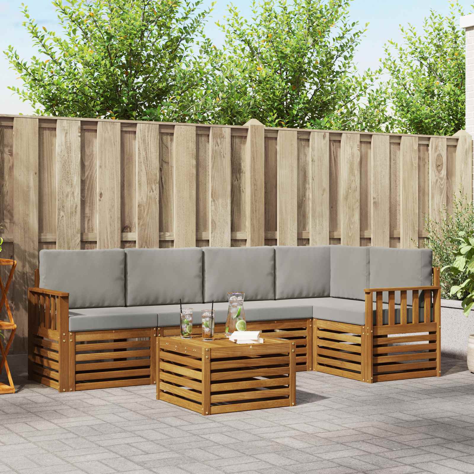 Ensemble de canapé d'angle 6 pcs Gris Naturel et Clair - XIOS