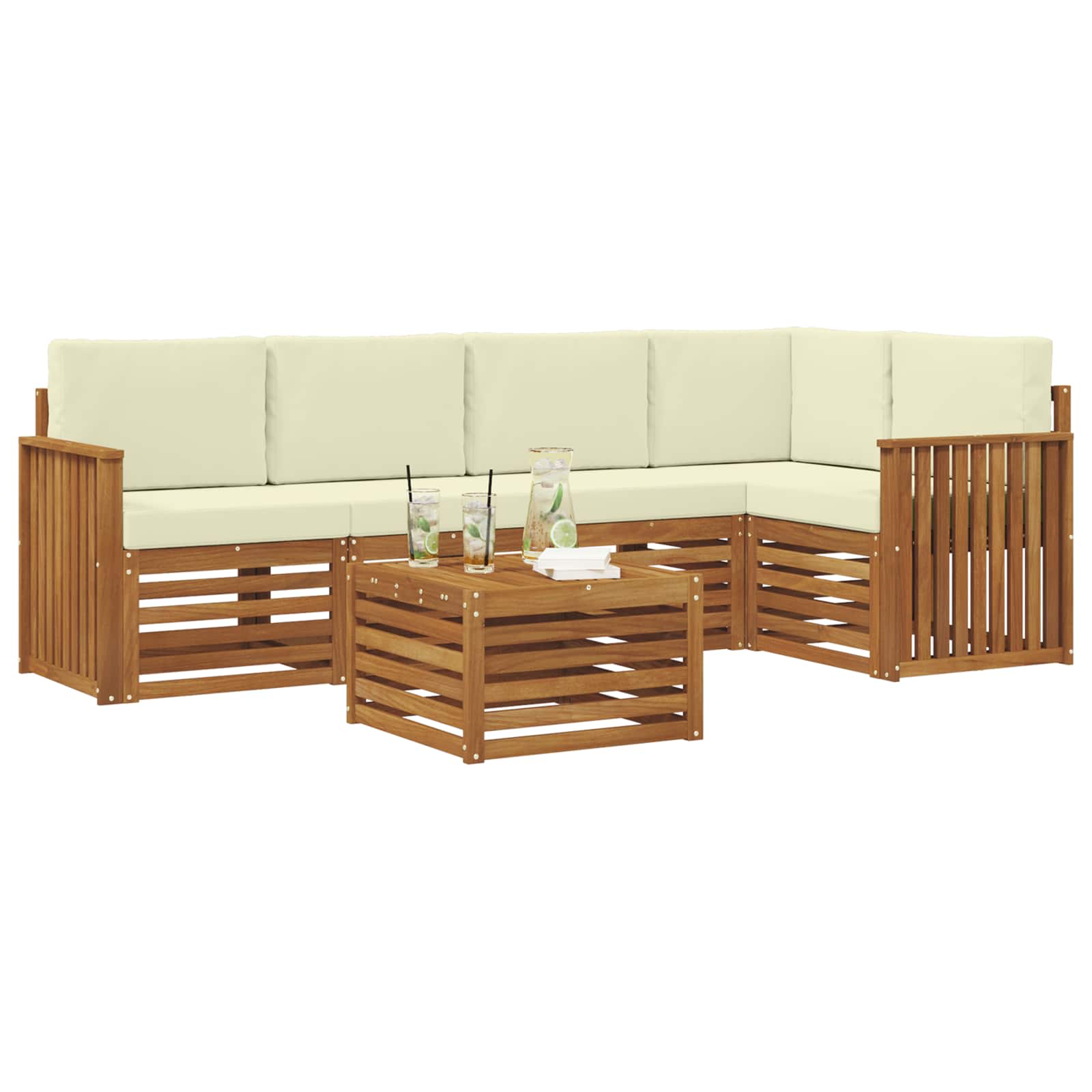 Ensemble de canapé d'angle avec coussin 6 pcs Naturel et Crème - XIOS
