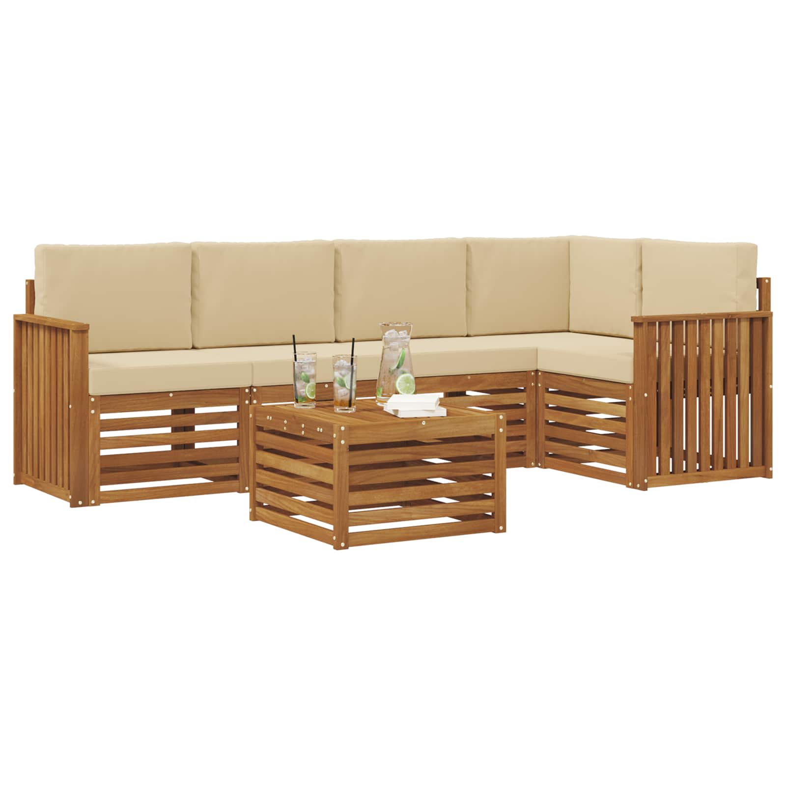 Ensemble de canapé d'angle avec coussin 6 pcs Naturel et Beige - XIOS