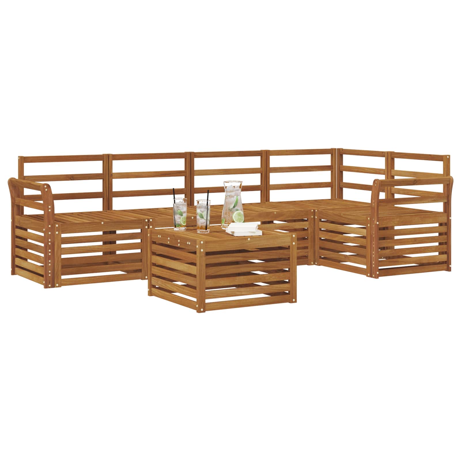 Ensemble de canapé d'angle 6 pcs Naturel Bois d'Acacia Massif - XIOS