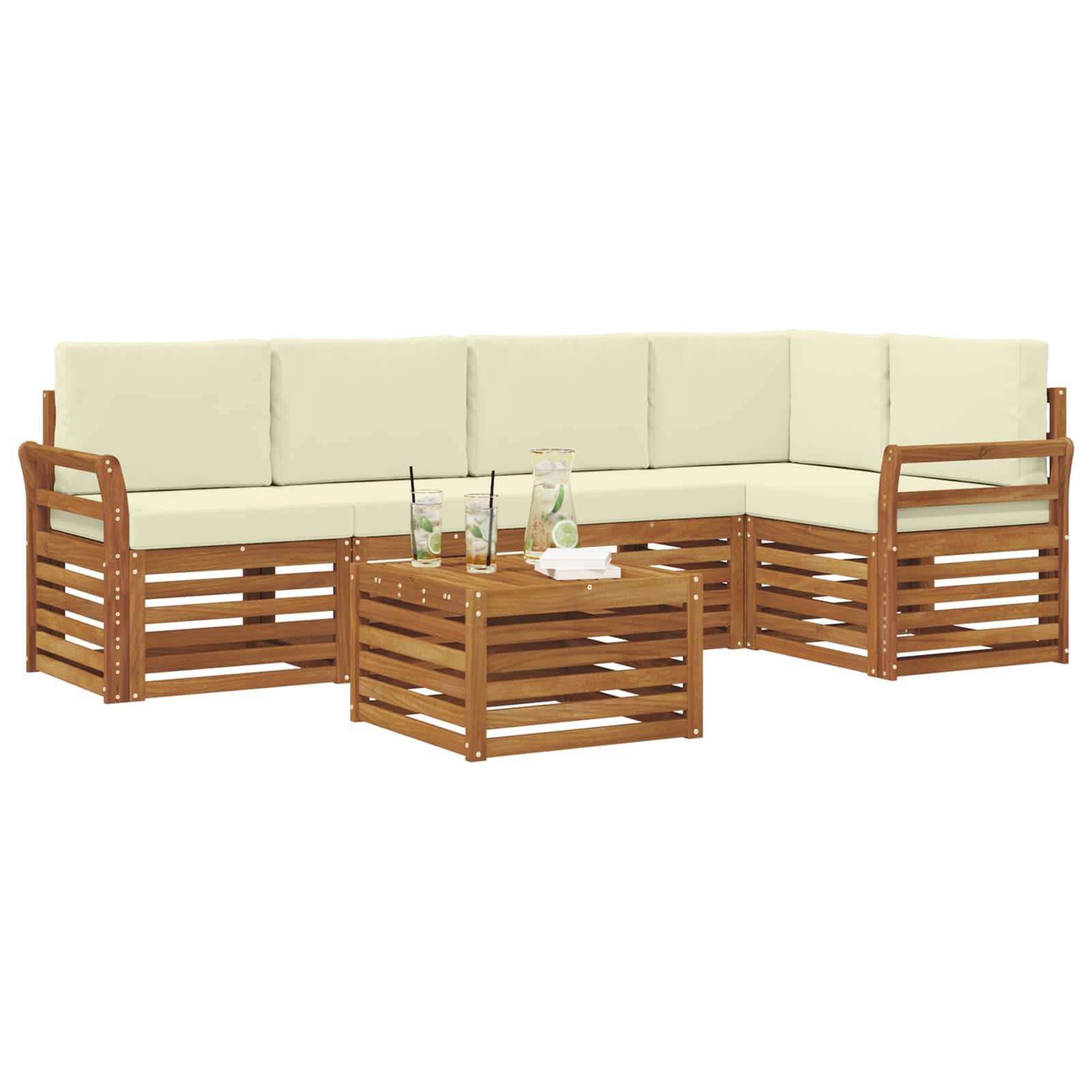 Ensemble de canapé d'angle avec coussin 6 pcs Naturel et Crème - XIOS
