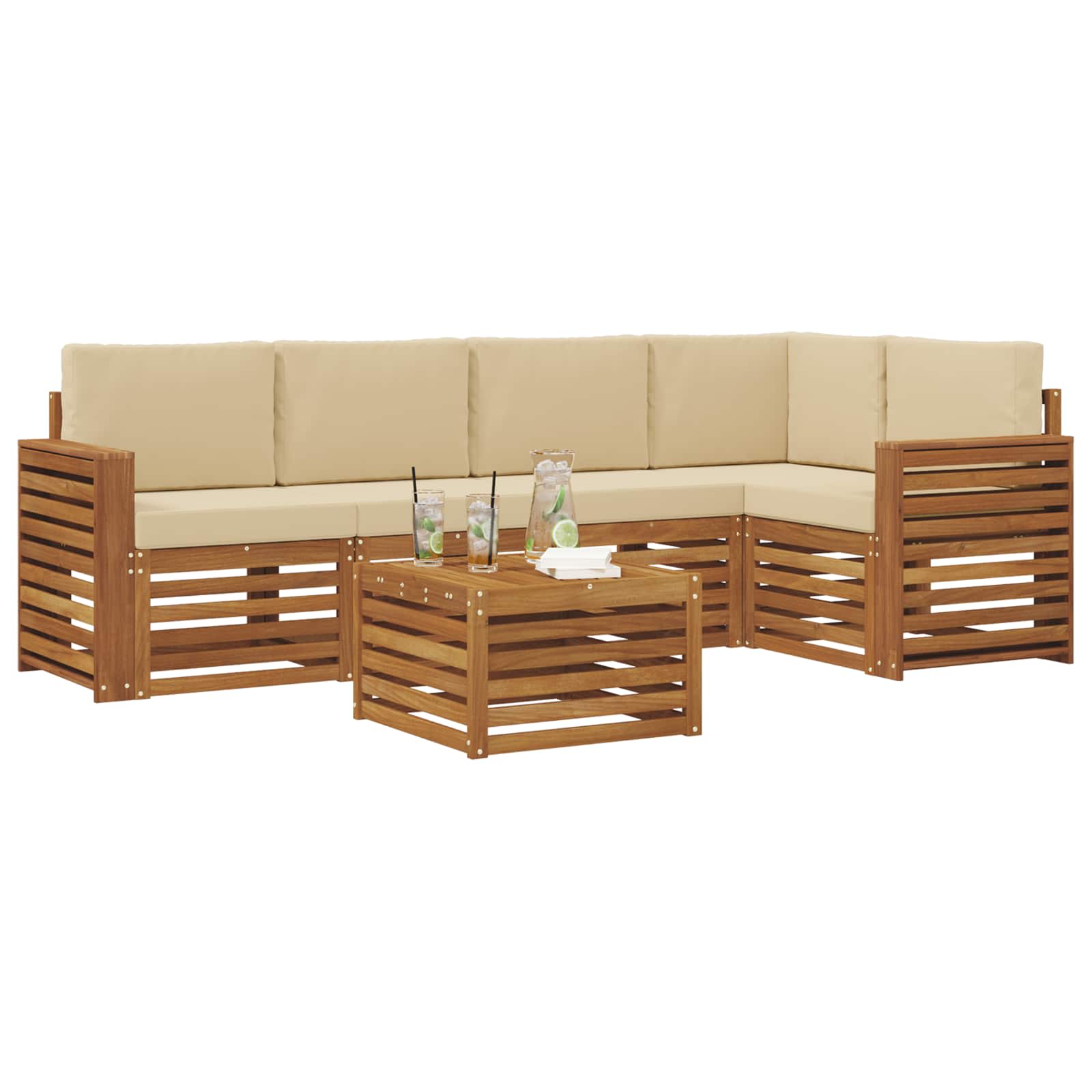 Ensemble de canapé d'angle avec coussin 6 pcs Naturel et Beige - XIOS
