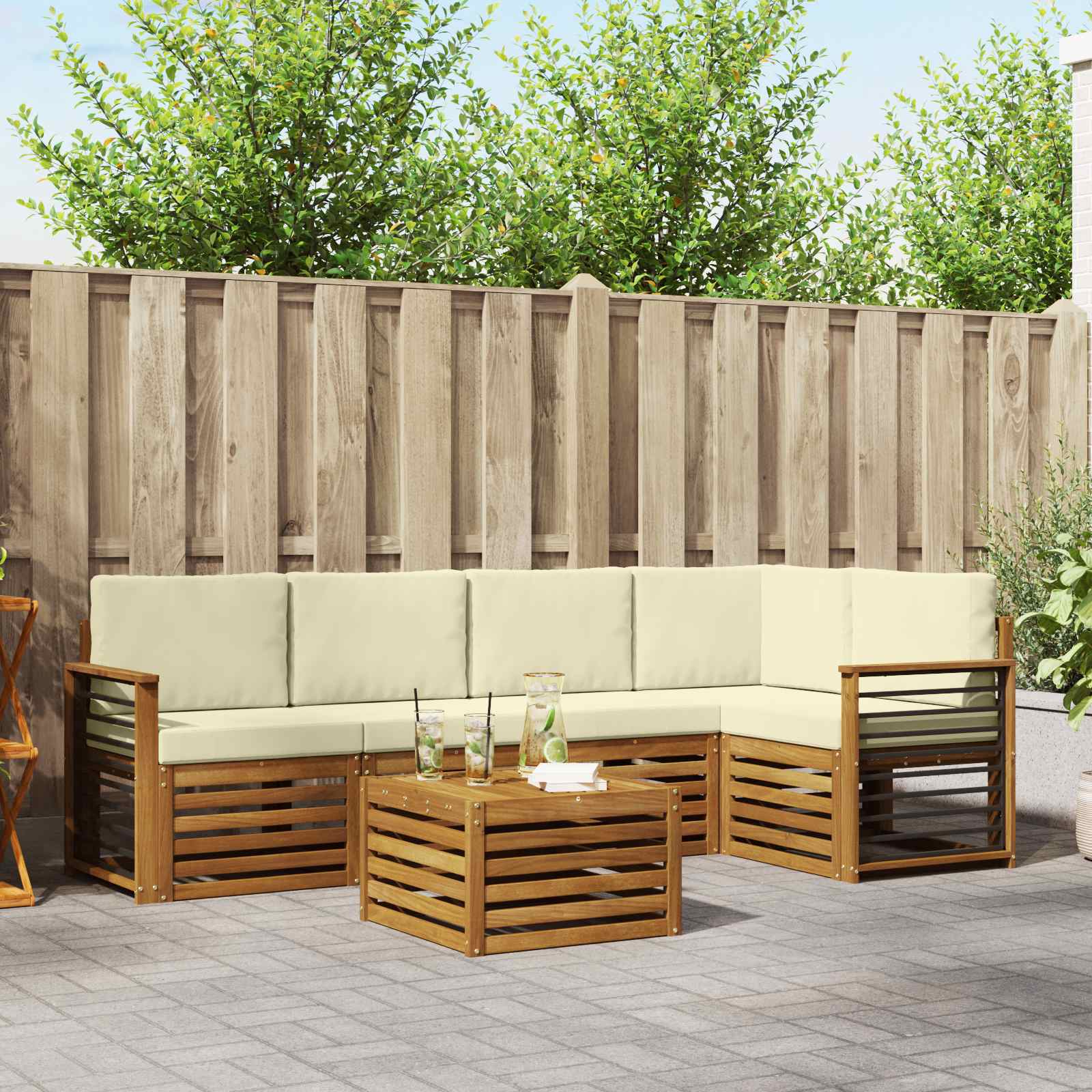 Ensemble de canapé d'angle avec coussin 6 pcs Naturel et Crème - XIOS