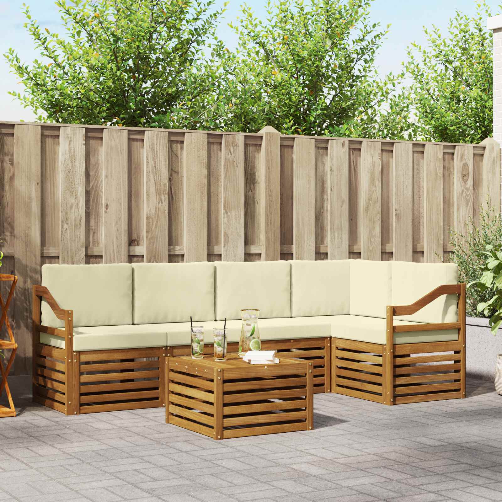 Ensemble de canapé d'angle avec coussin 6 pcs Naturel et Crème - XIOS