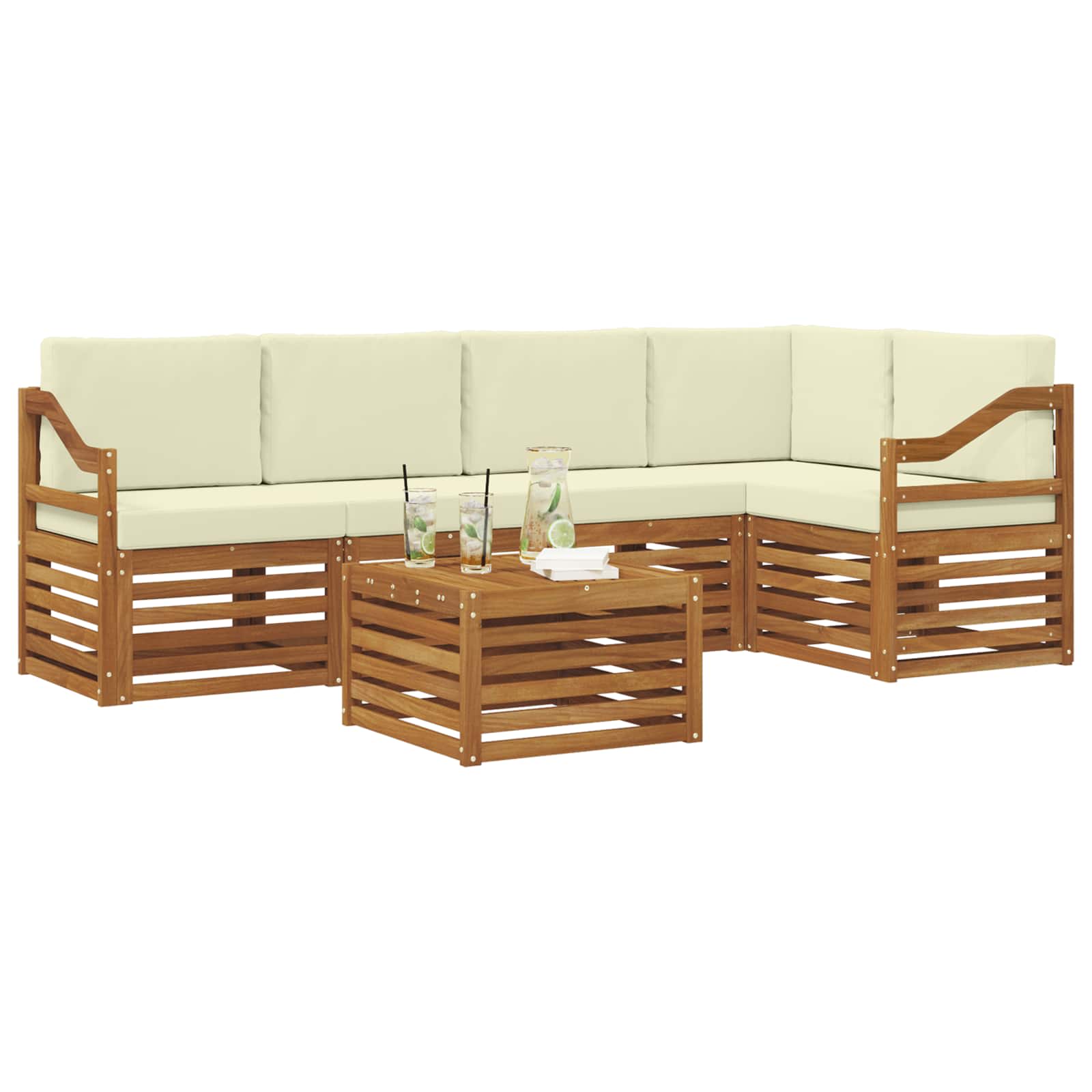 Ensemble de canapé d'angle avec coussin 6 pcs Naturel et Crème - XIOS