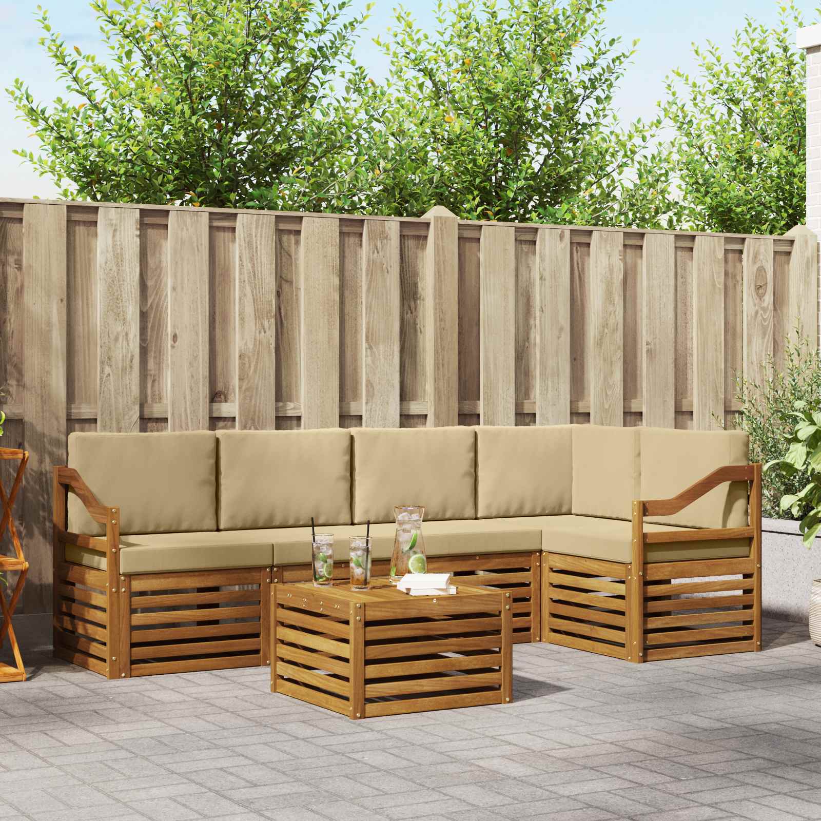 Ensemble de canapé d'angle avec coussin 6 pcs Naturel et Beige - XIOS