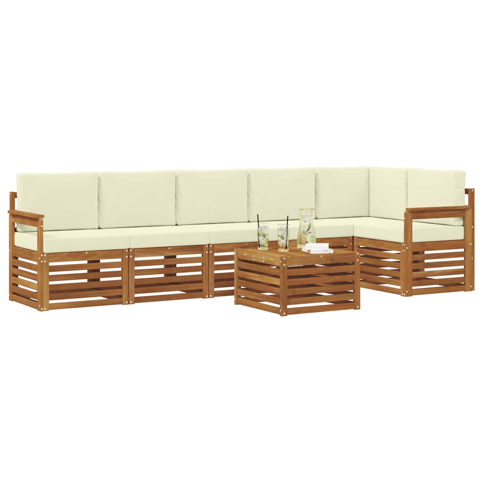 Ensemble de canapé d'angle avec coussin 7 pcs Naturel et Crème - XIOS