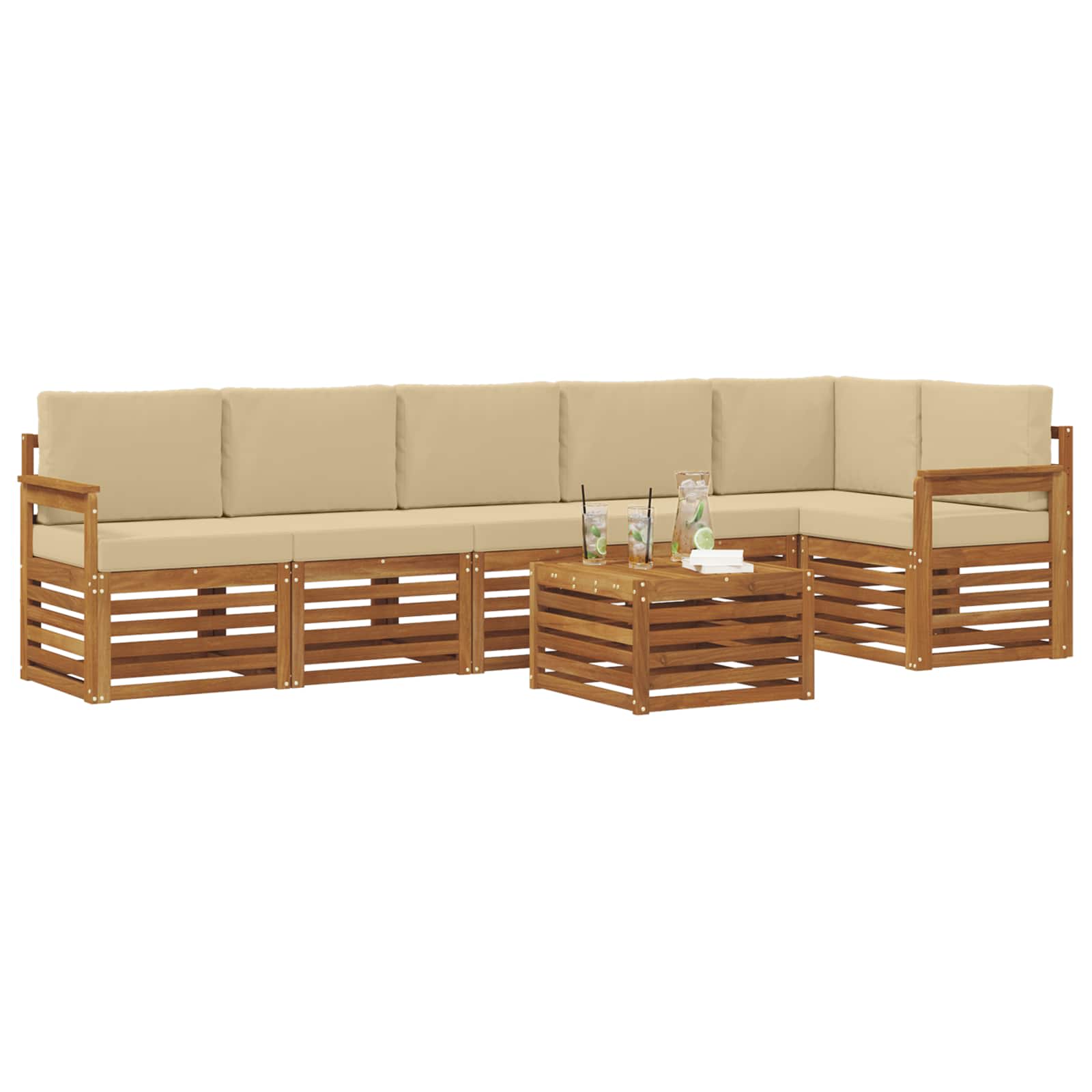 Ensemble de canapé d'angle avec coussin 7 pcs Naturel et Beige - XIOS