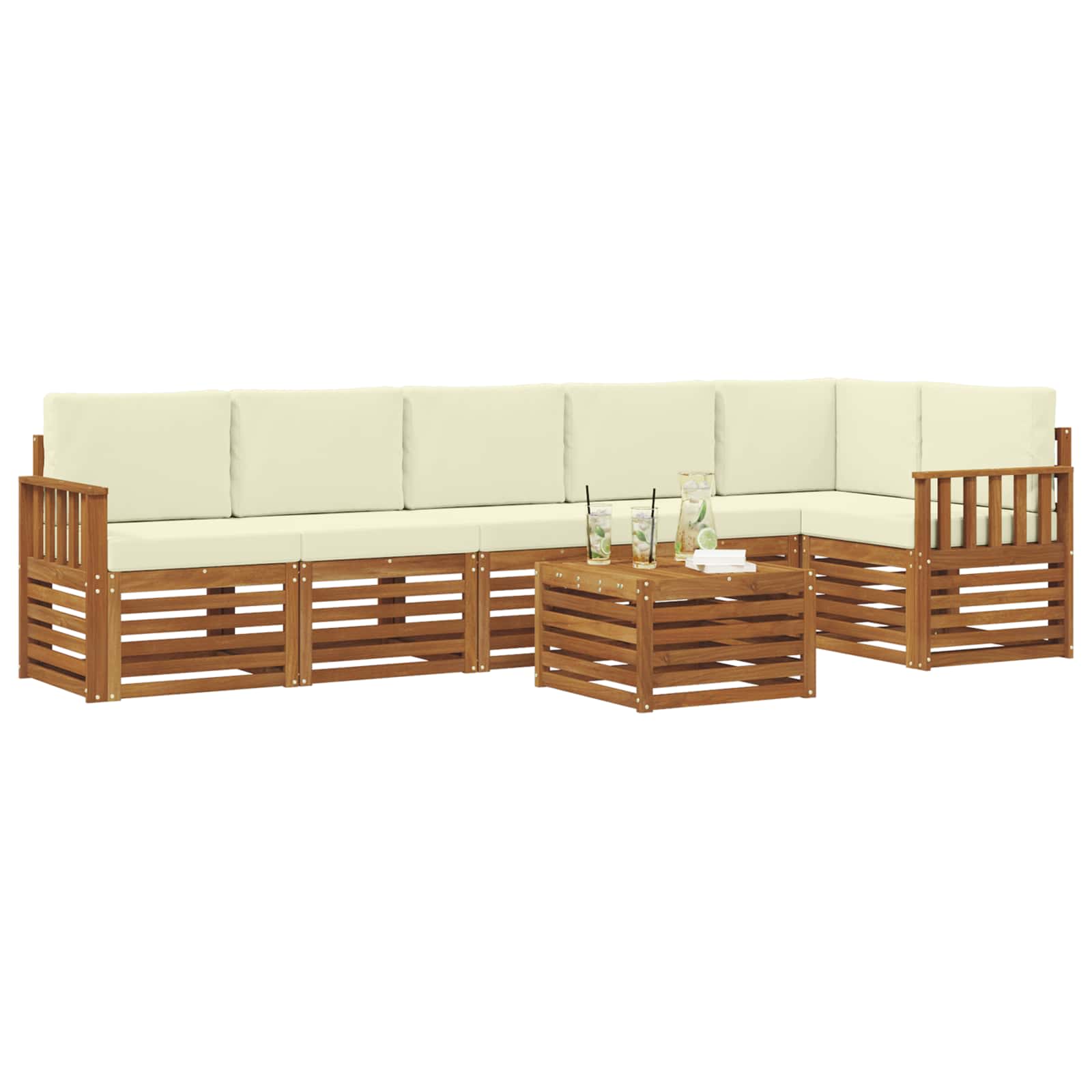 Ensemble de canapé d'angle avec coussin 7 pcs Naturel et Crème - XIOS