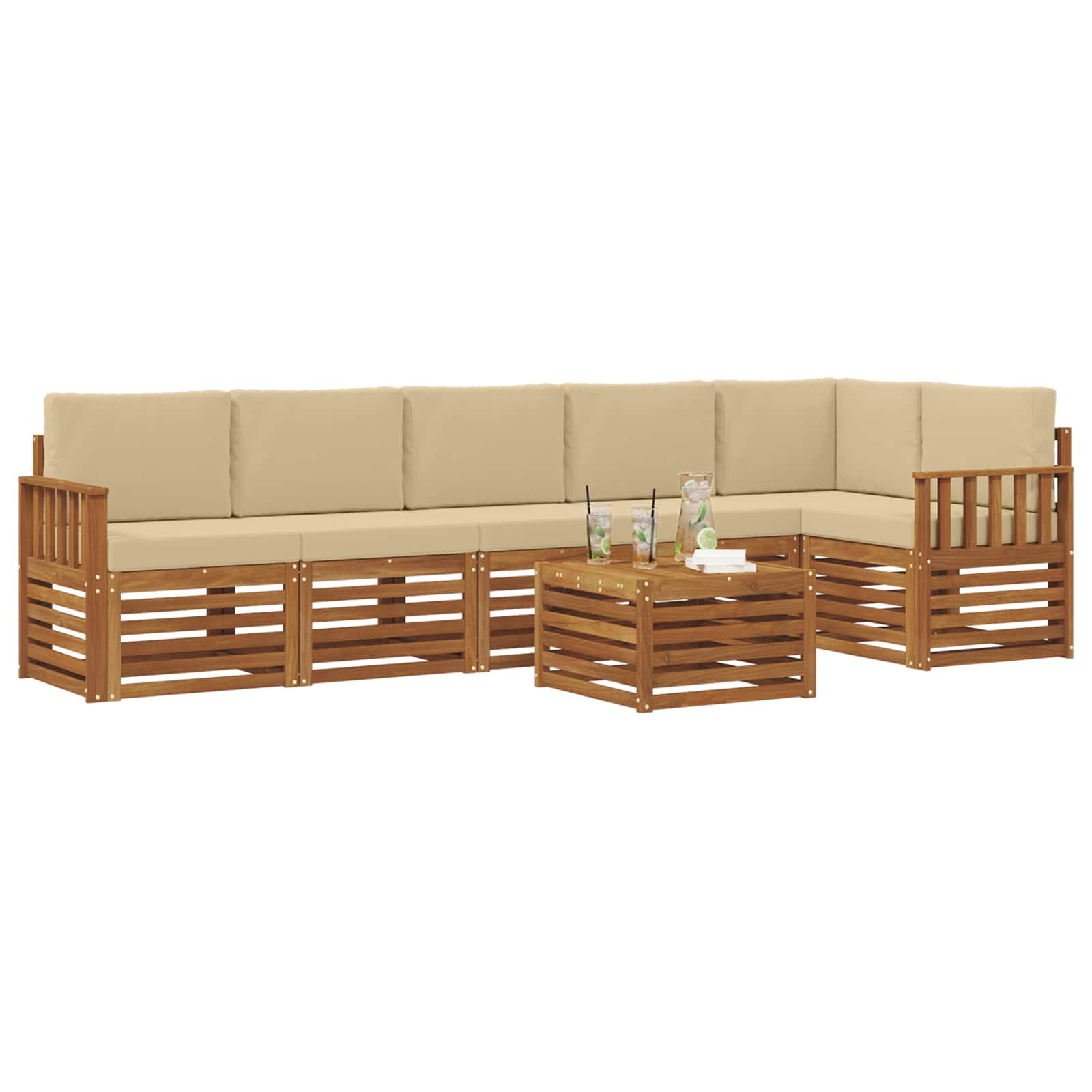 Ensemble de canapé d'angle avec coussin 7 pcs Naturel et Beige - XIOS