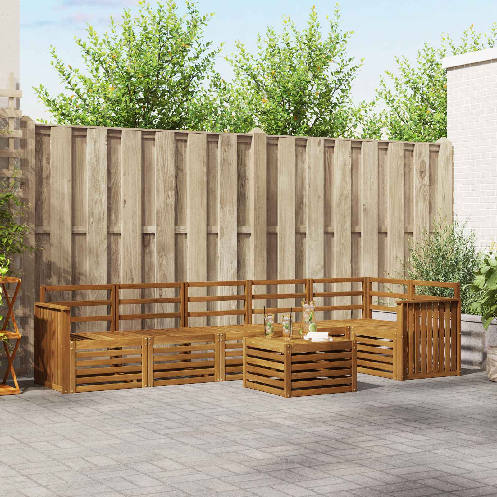 Ensemble de canapé d'angle 7 pcs Naturel Bois d'Acacia Massif - XIOS