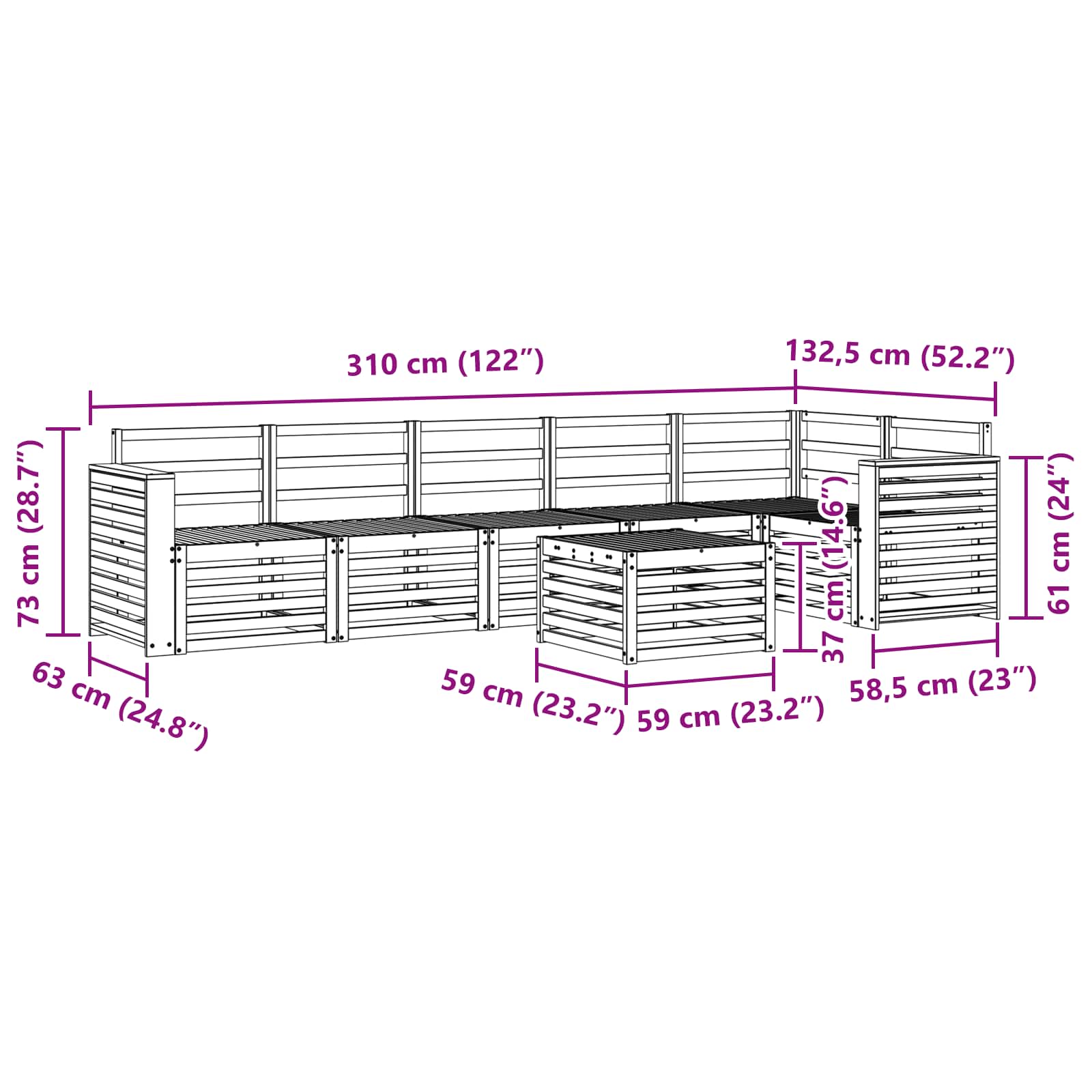 Ensemble de canapé d'angle 7 pcs Naturel Bois d'Acacia Massif - XIOS