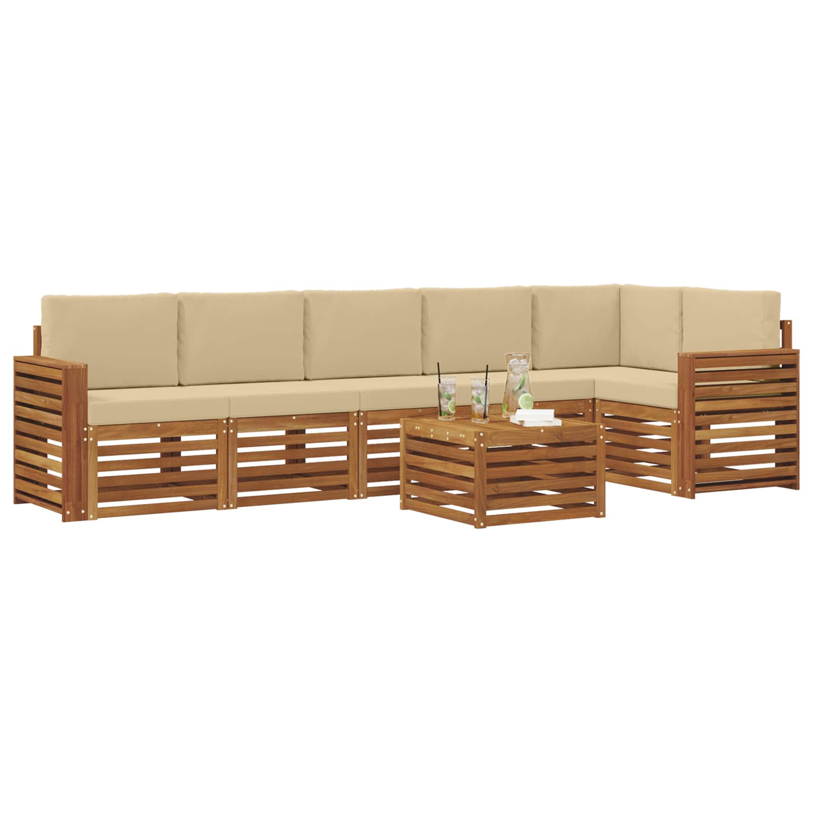 Ensemble de canapé d'angle avec coussin 7 pcs Naturel et Beige - XIOS