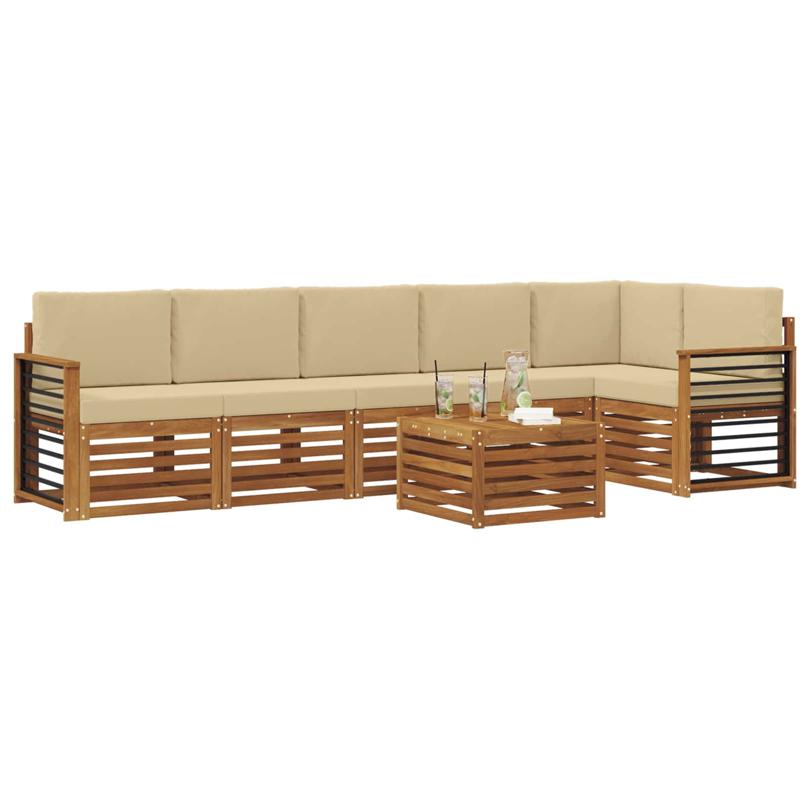 Ensemble de canapé d'angle avec coussin 7 pcs Naturel et Beige - XIOS