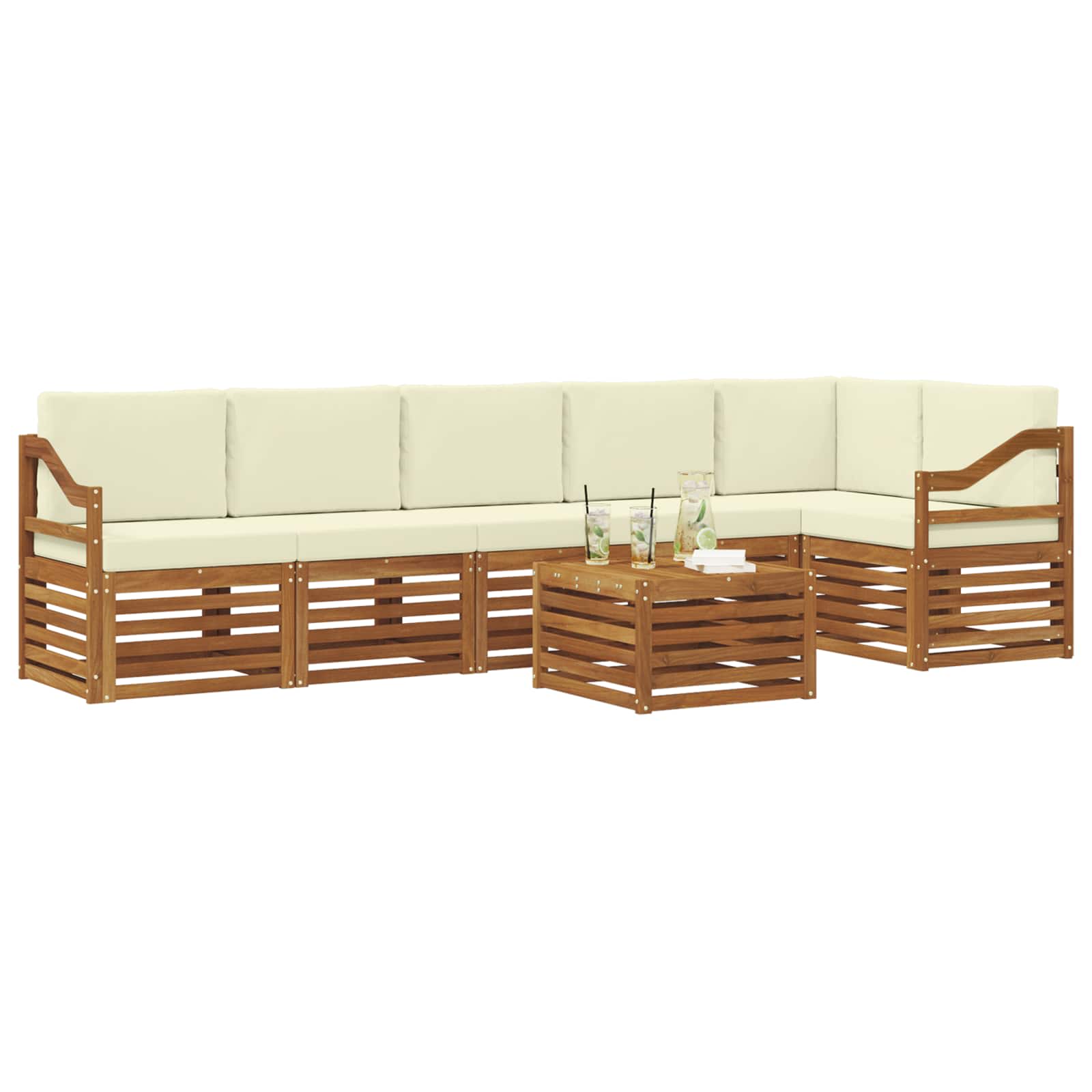 Ensemble de canapé d'angle avec coussin 7 pcs Naturel et Crème - XIOS