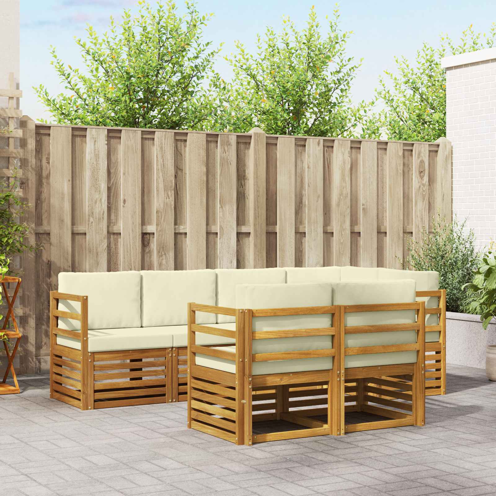 Ensemble de canapé d'angle avec coussin 7 pcs Naturel et Crème - XIOS