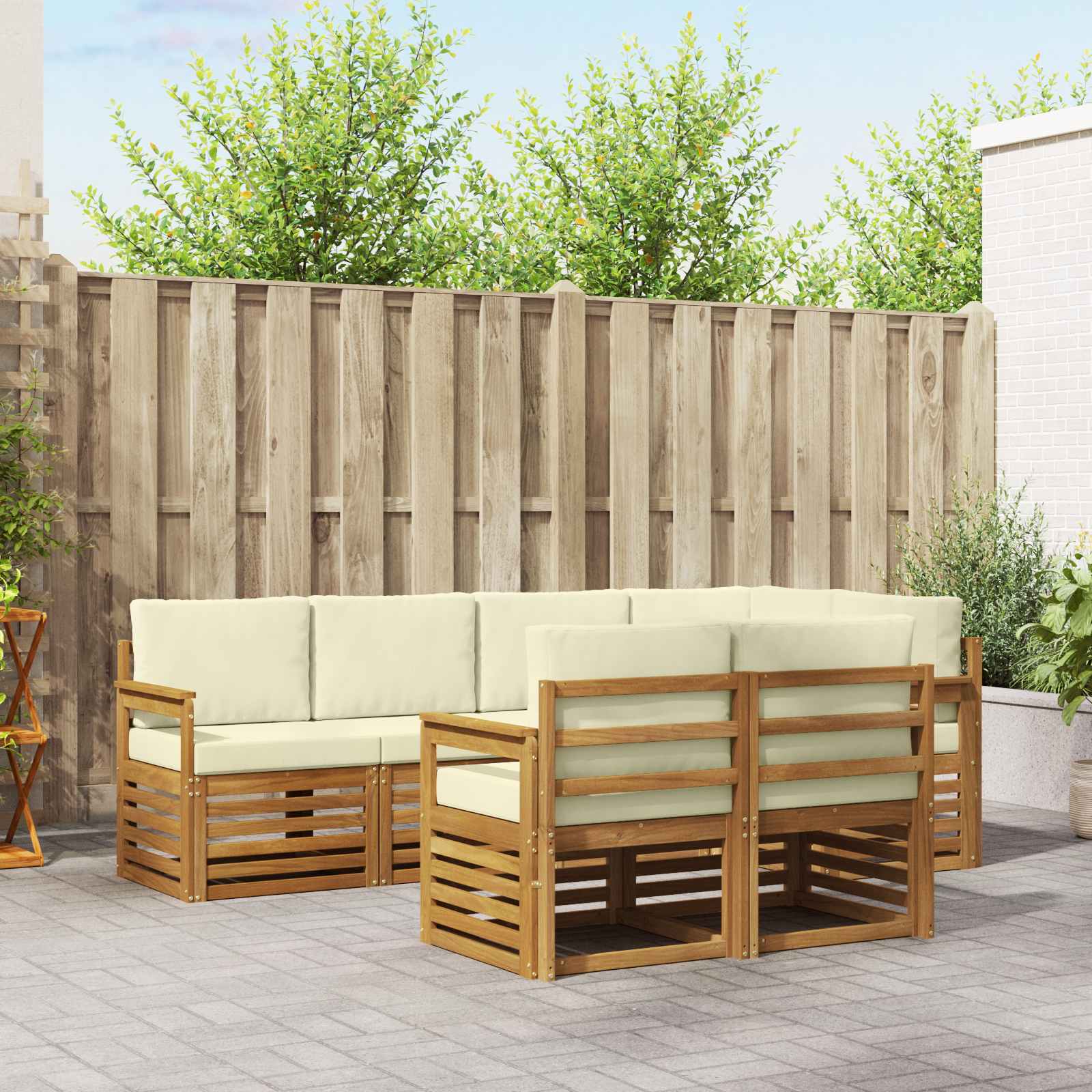 Ensemble de canapé d'angle avec coussin 7 pcs Naturel et Crème - XIOS