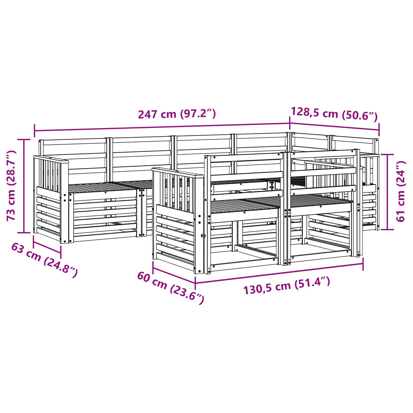 Ensemble de canapés d'extérieur 7 pcs Naturel Polyester - XIOS