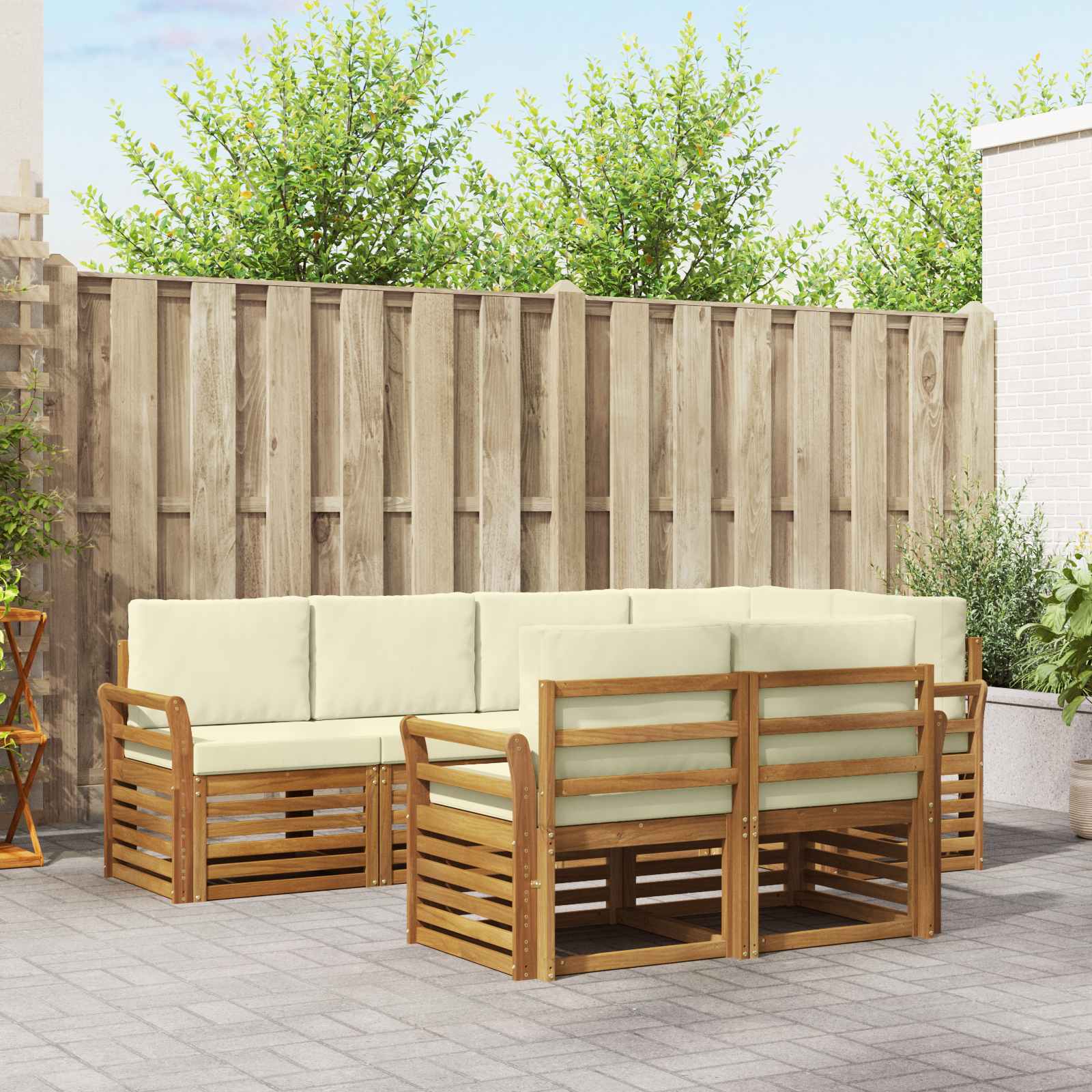 Ensemble de canapé d'angle avec coussin 7 pcs Naturel et Crème - XIOS