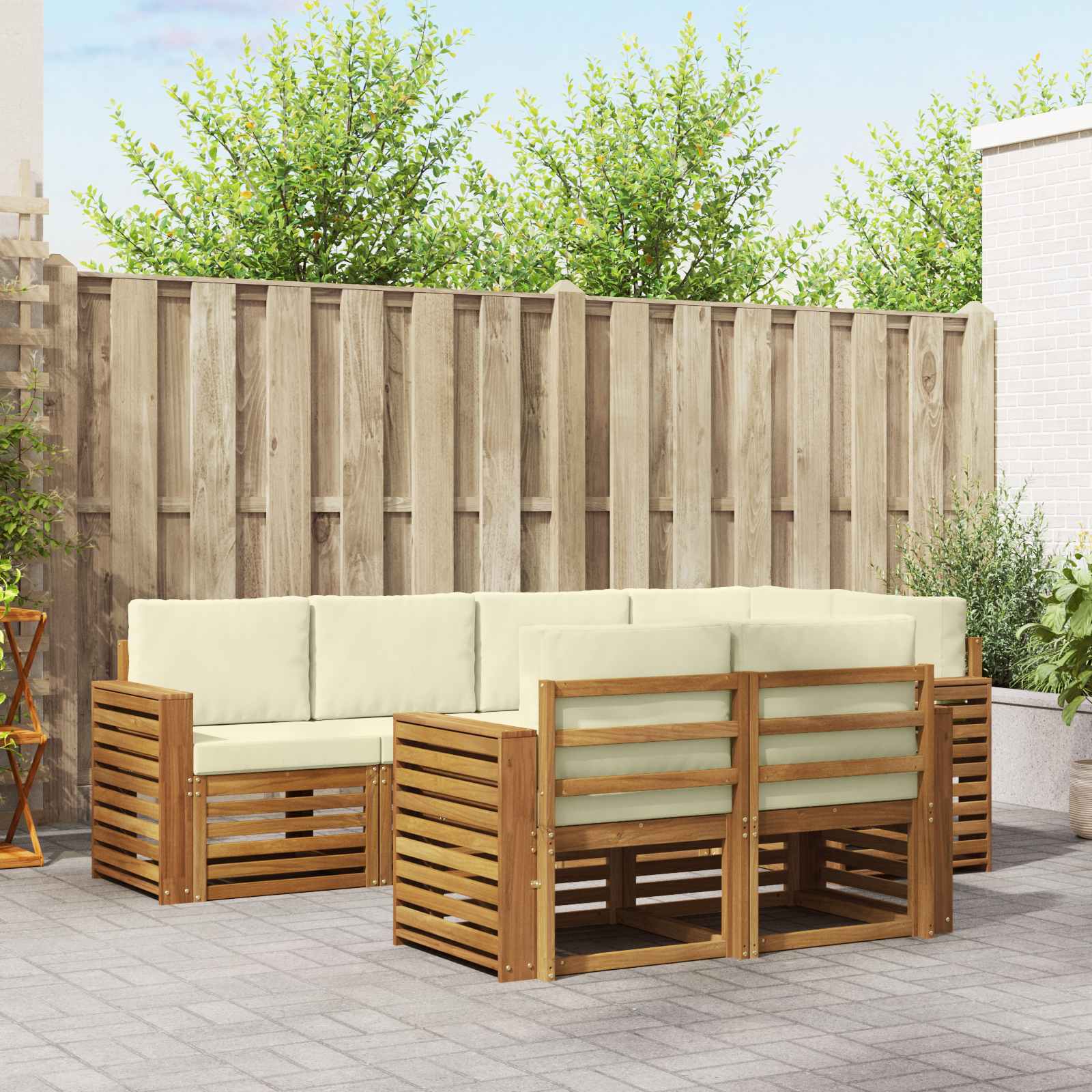 Ensemble de canapé d'angle avec coussin 7 pcs Naturel et Crème - XIOS
