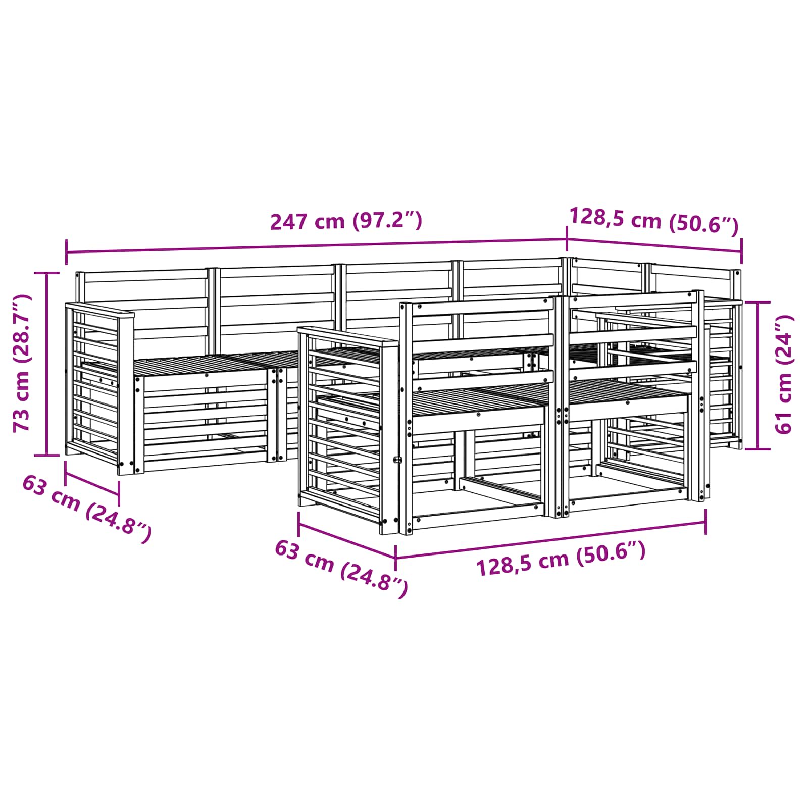 Ensembles de canapés 7 pcs Naturel Bois d'Acacia Massif - XIOS