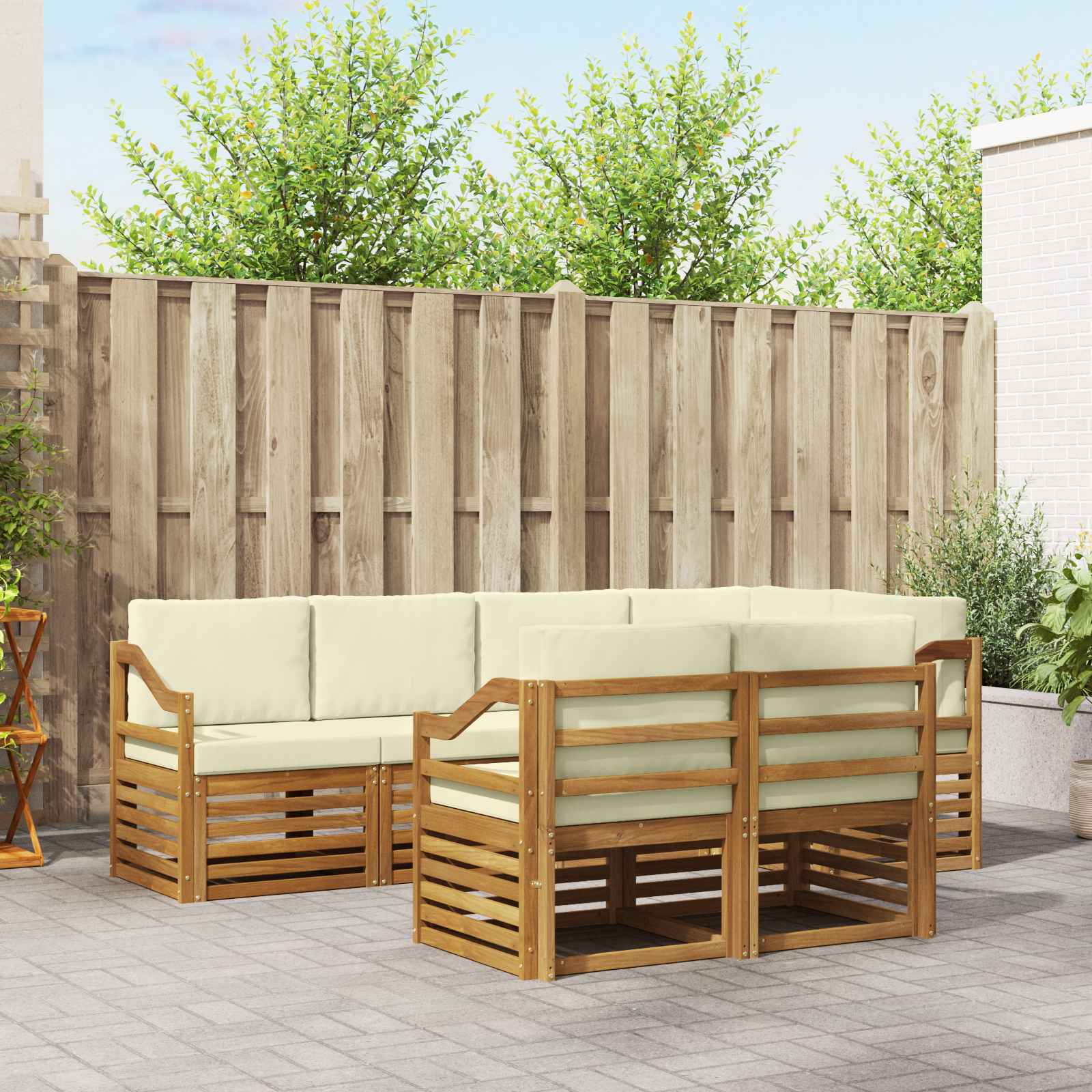 Ensemble de canapé d'angle avec coussin 7 pcs Naturel et Crème - XIOS