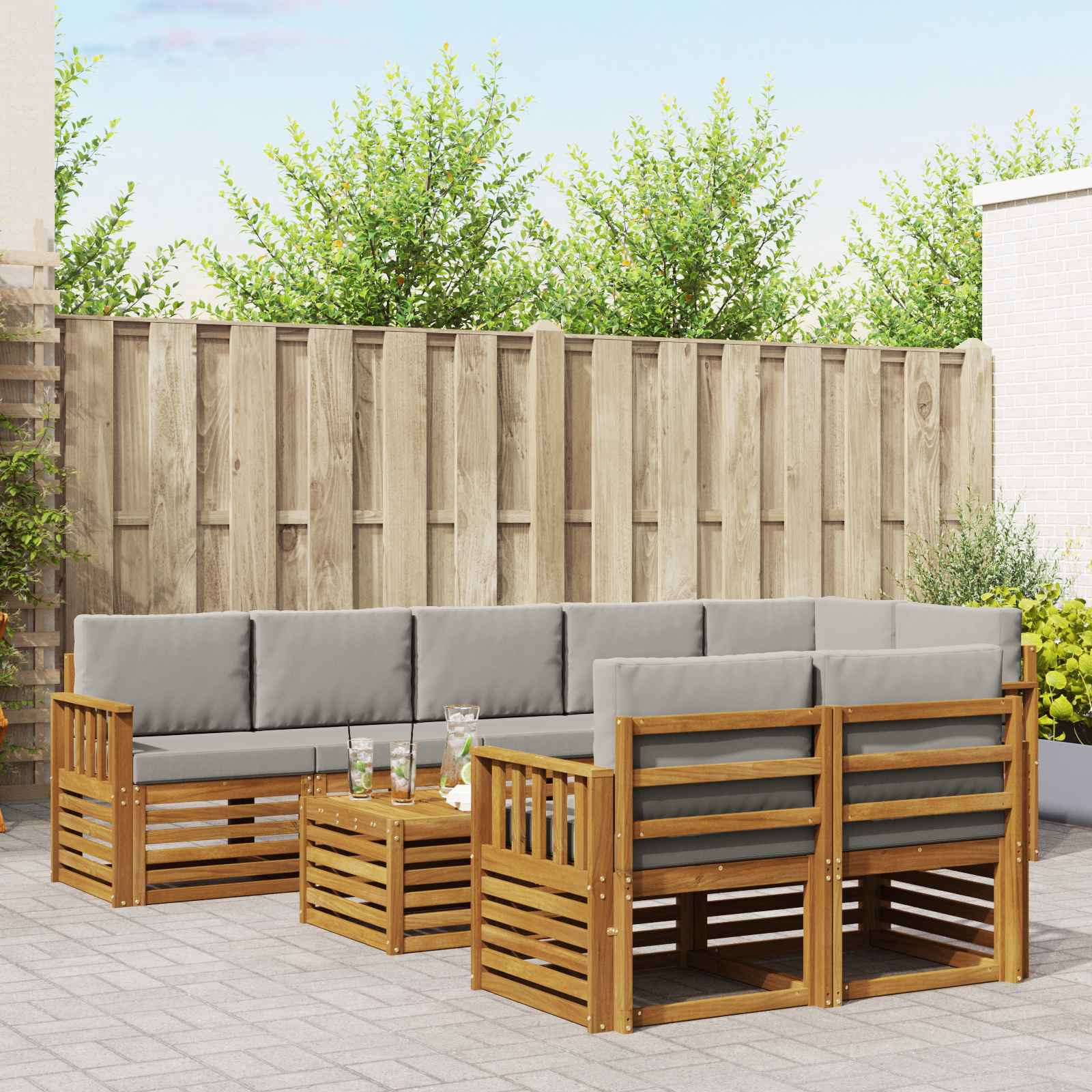 Ensembles de canapés avec coussin 9 pcs Gris Naturel et Clair