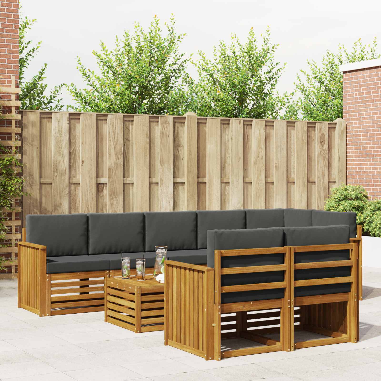 Ensembles de canapés avec coussin 9 pcs Naturel et Anthracite