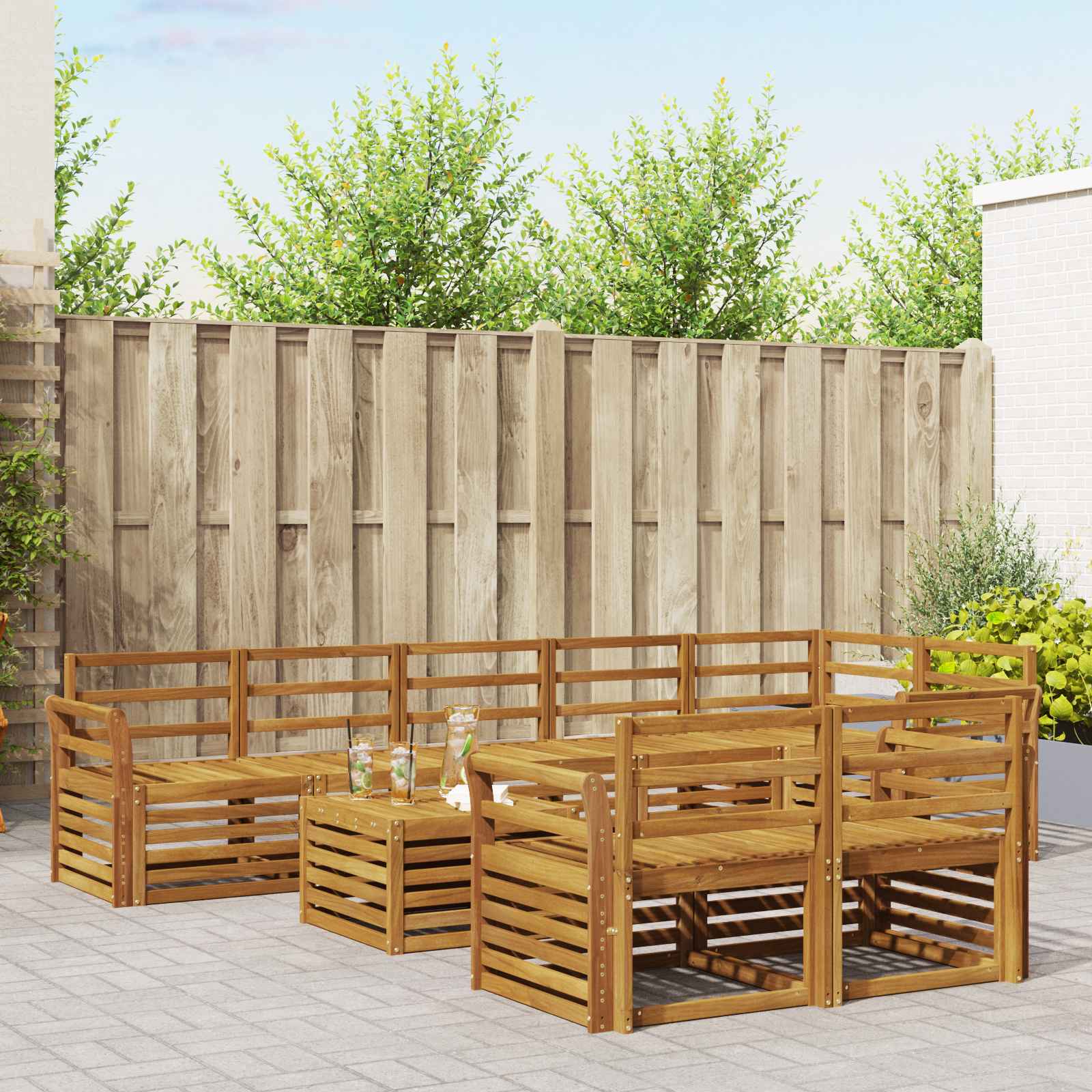 Ensembles de canapés 9 pcs Naturel Bois d'Acacia Massif - XIOS