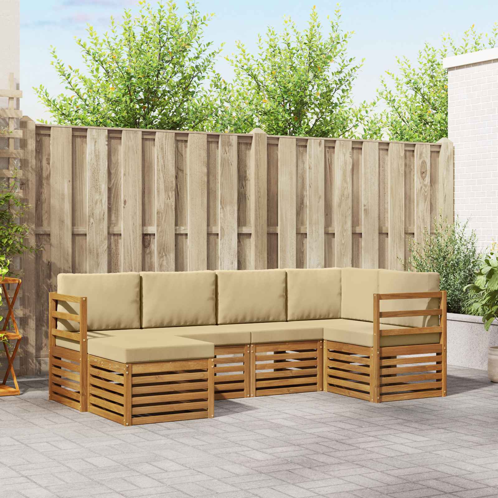 Ensemble de canapé d'angle avec coussin 6 pcs Naturel et Beige - XIOS