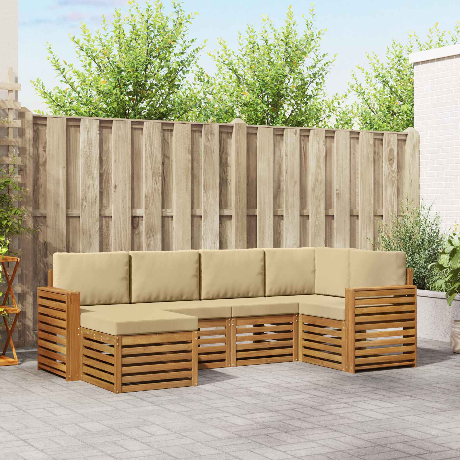 Ensemble de canapé d'angle avec coussin 6 pcs Naturel et Beige - XIOS