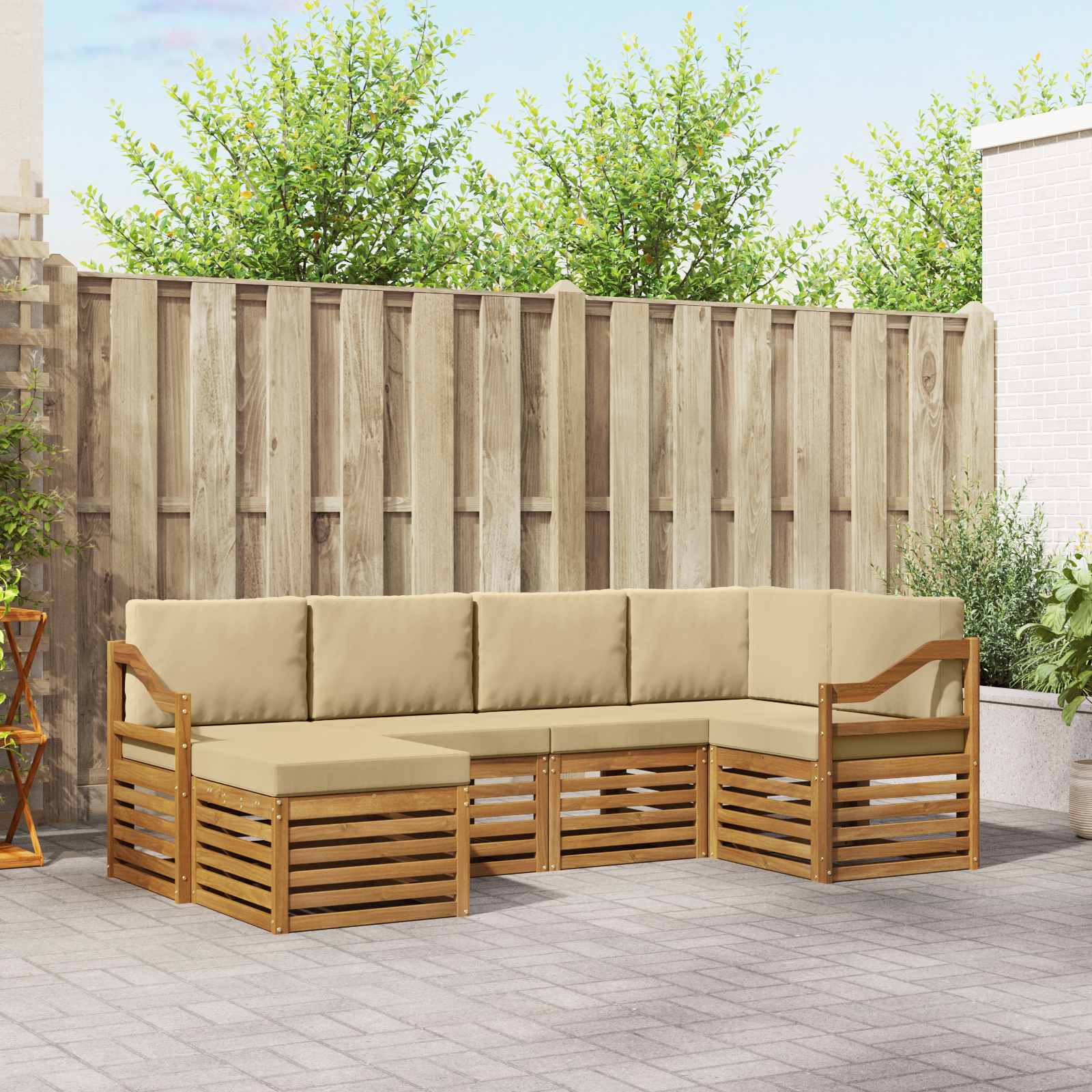 Ensemble de canapé d'angle avec coussin 6 pcs Naturel et Beige - XIOS