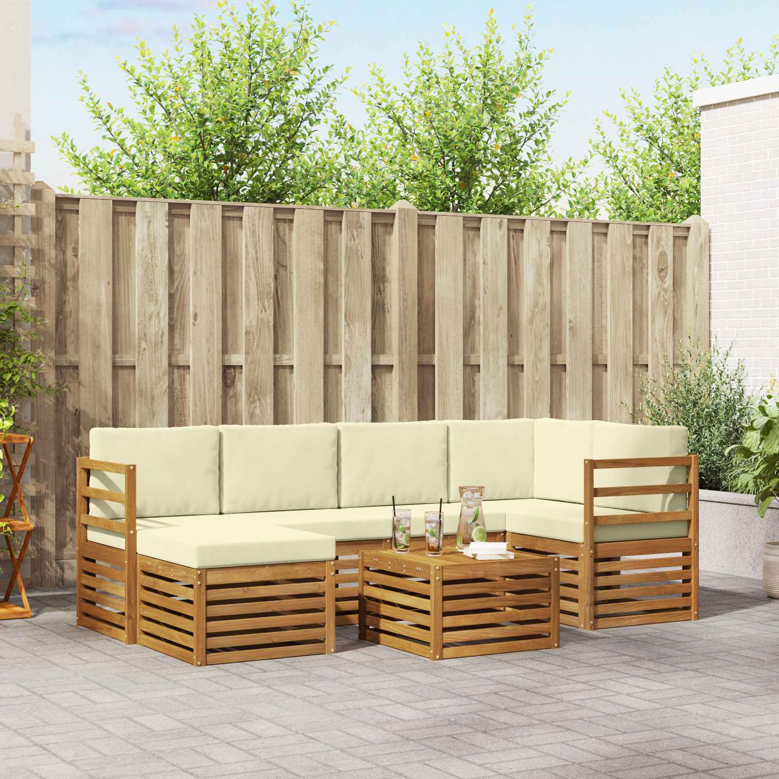 Ensemble de canapé d'angle avec coussin 7 pcs Naturel et Crème - XIOS
