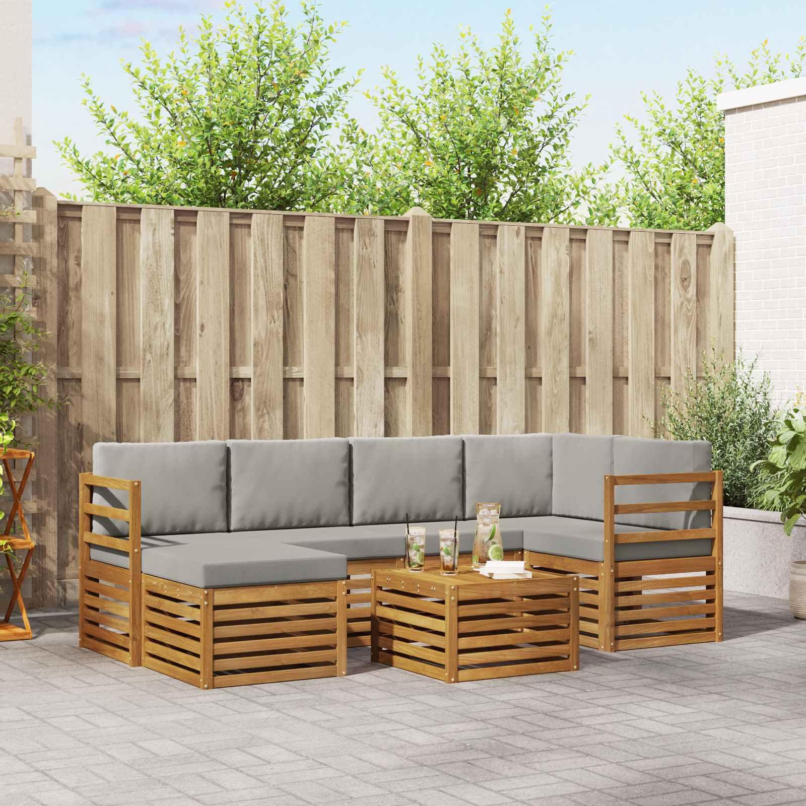 Ensemble de canapé d'angle 7 pcs Gris Naturel et Clair - XIOS