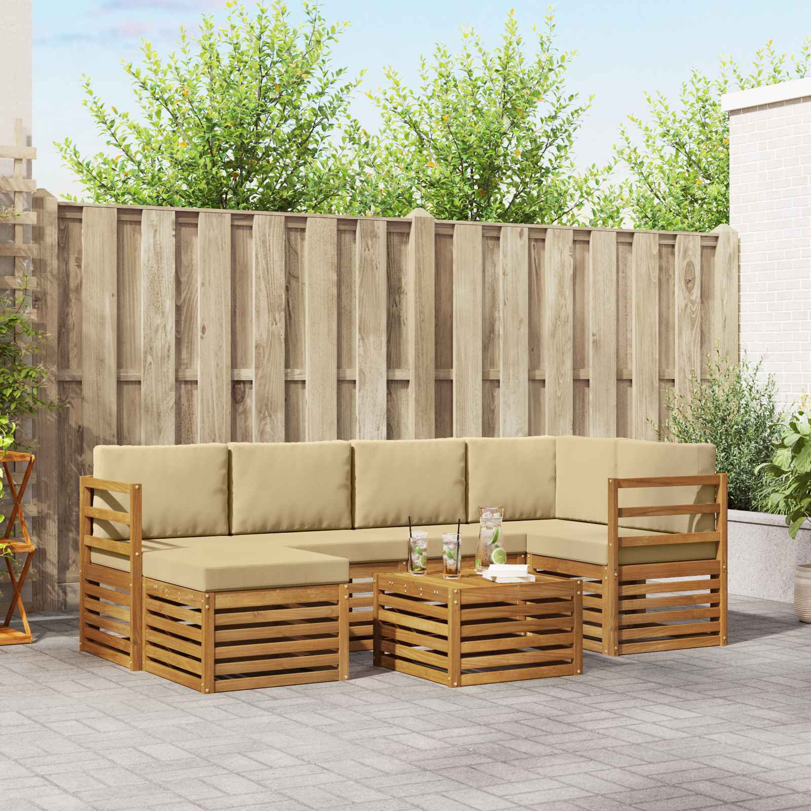 Ensemble de canapé d'angle avec coussin 7 pcs Naturel et Beige - XIOS
