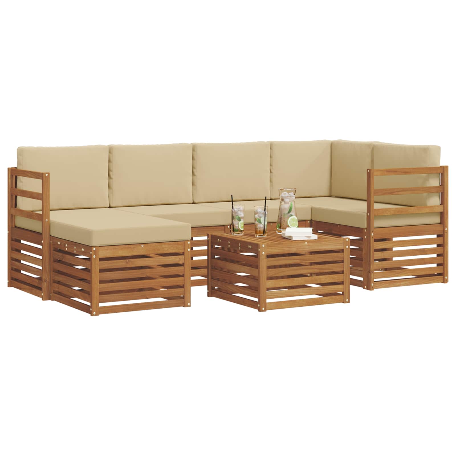 Ensemble de canapé d'angle avec coussin 7 pcs Naturel et Beige - XIOS