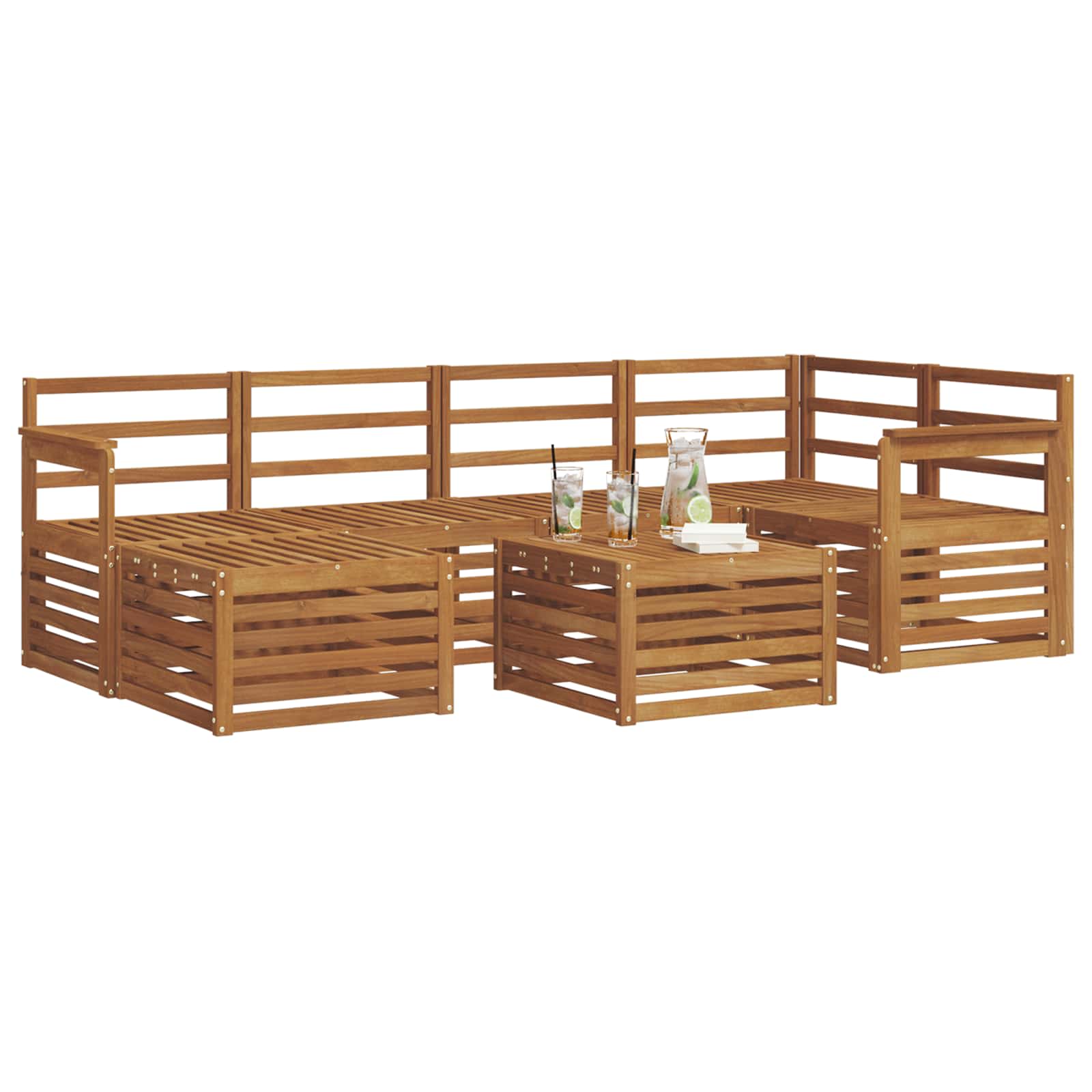 Ensemble de canapé d'angle 7 pcs Naturel Bois d'Acacia Massif - XIOS