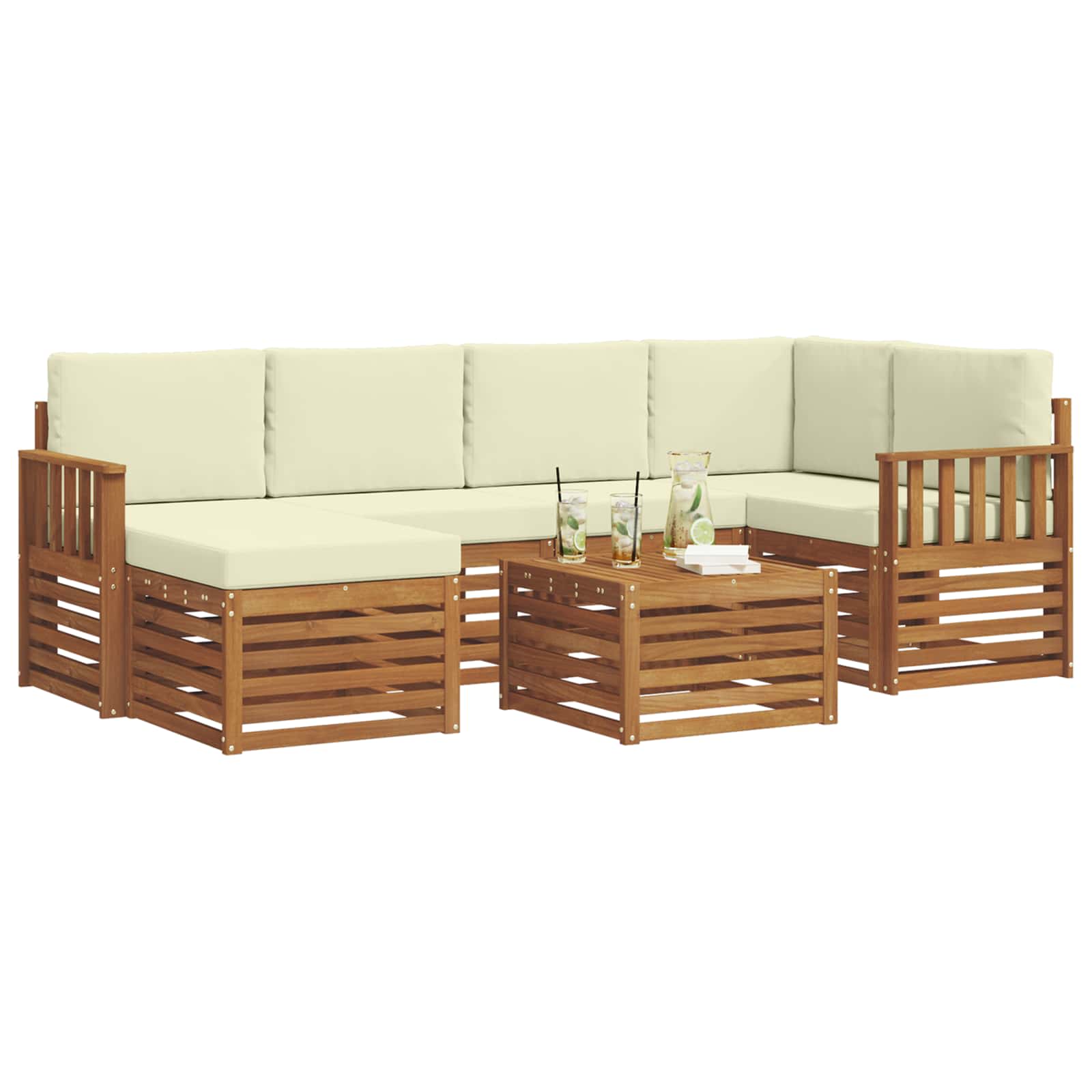 Ensemble de canapé d'angle avec coussin 7 pcs Naturel et Crème - XIOS