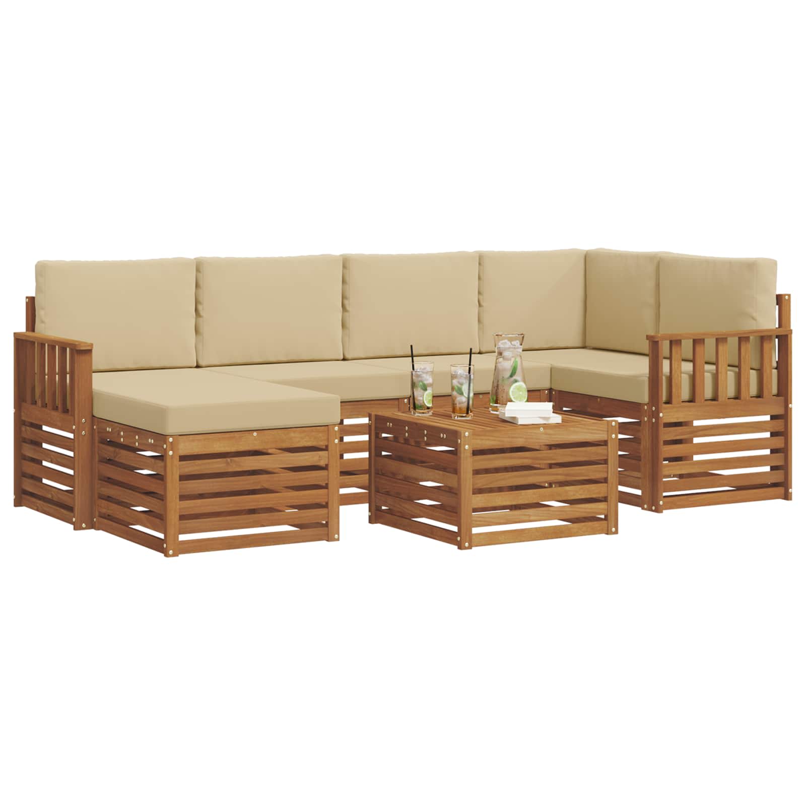Ensemble de canapé d'angle avec coussin 7 pcs Naturel et Beige - XIOS