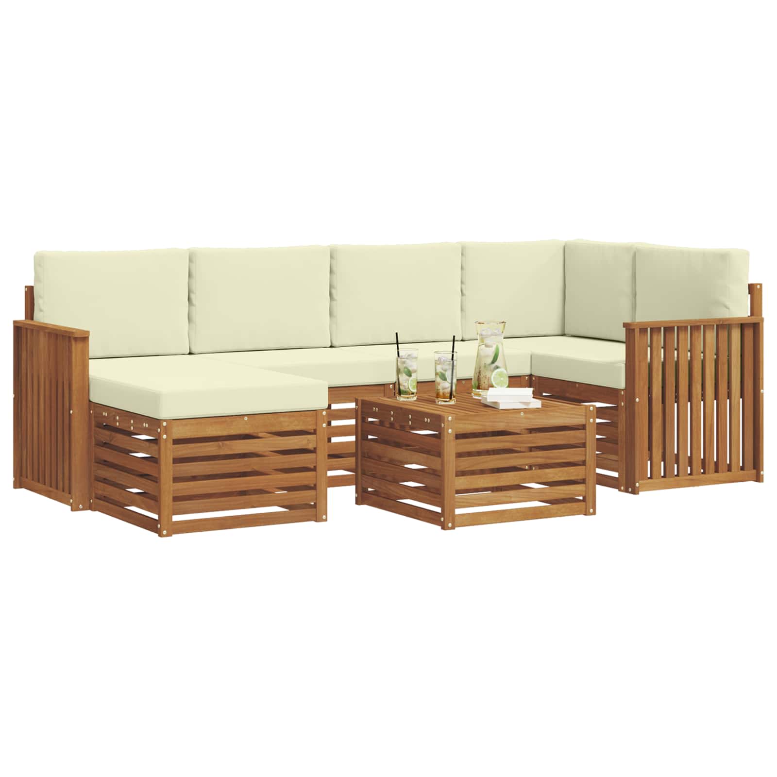 Ensemble de canapé d'angle avec coussin 7 pcs Naturel et Crème - XIOS