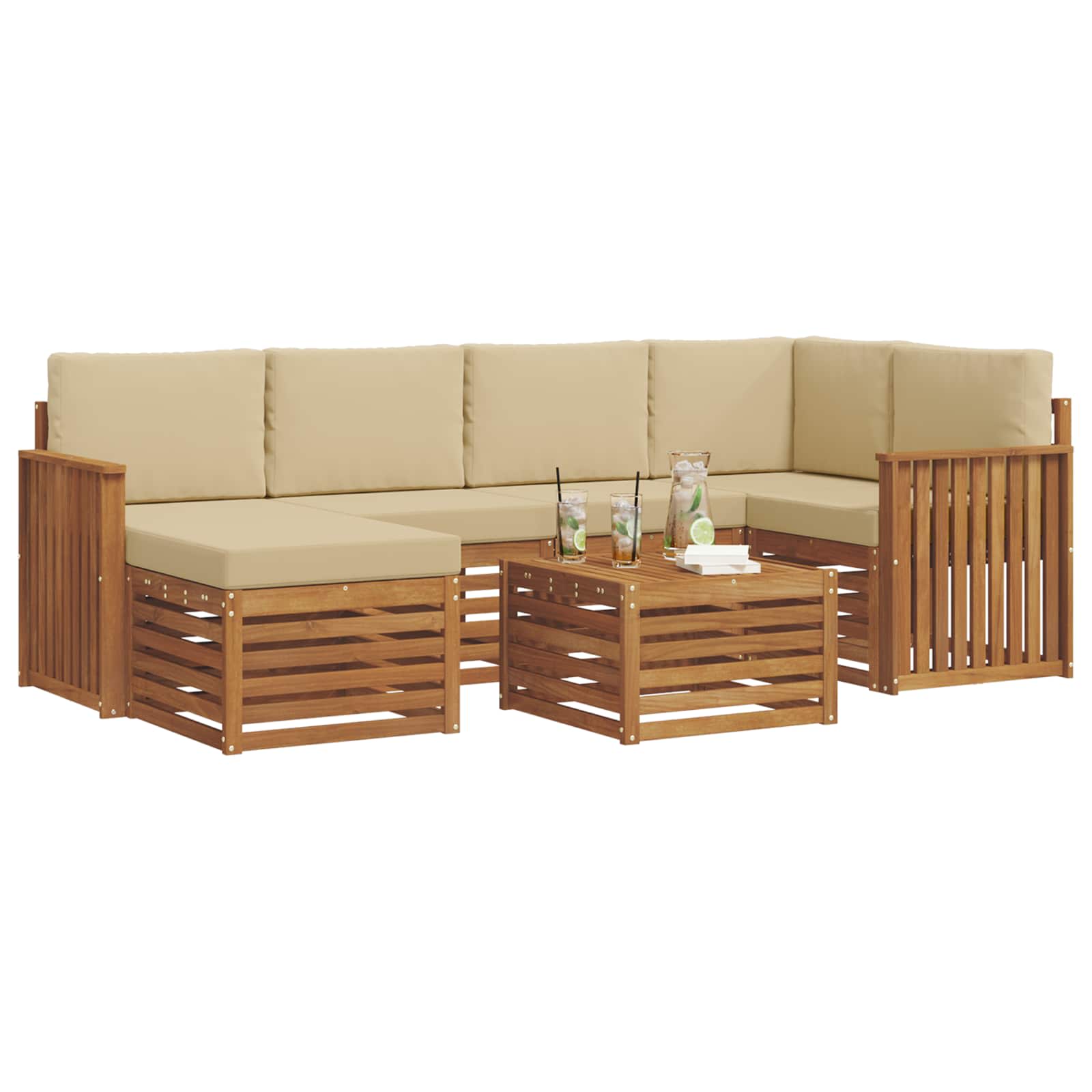 Ensemble de canapé d'angle avec coussin 7 pcs Naturel et Beige - XIOS