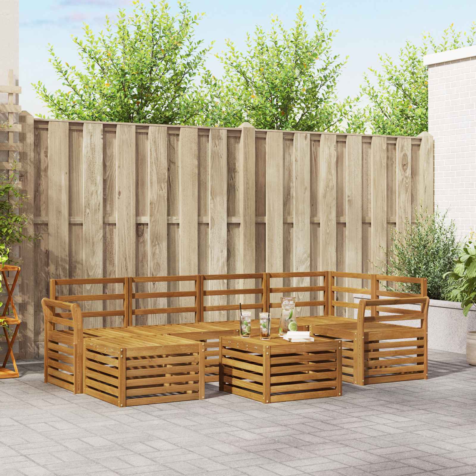 Ensemble de canapé d'angle 7 pcs Naturel Bois d'Acacia Massif - XIOS