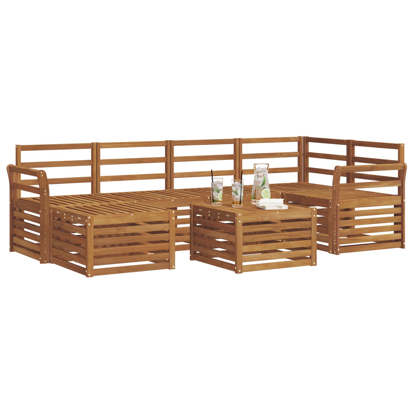 Ensemble de canapé d'angle 7 pcs Naturel Bois d'Acacia Massif - XIOS