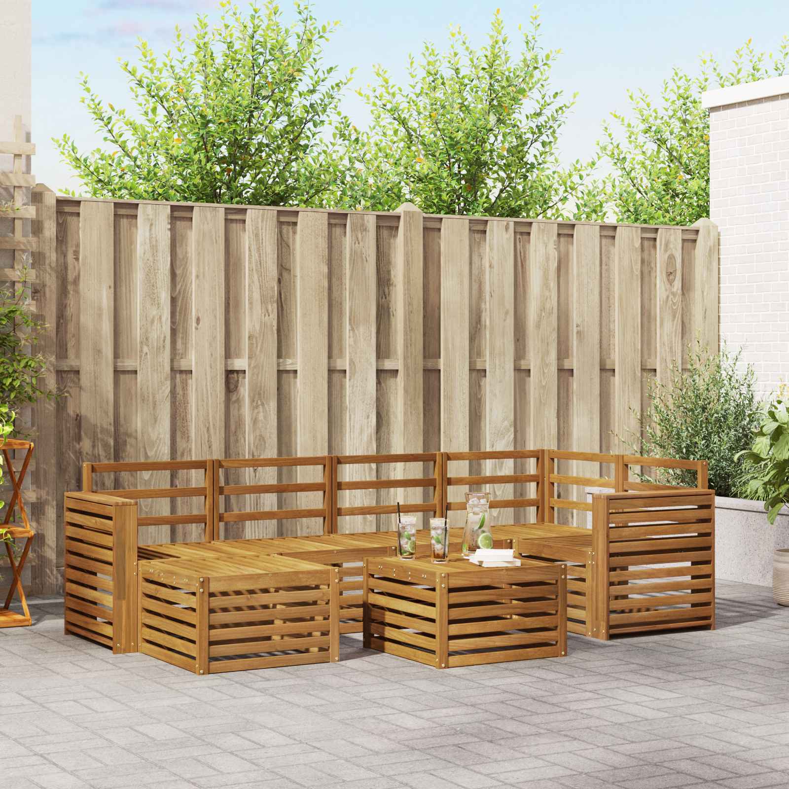 Ensemble de canapé d'angle 7 pcs Naturel Bois d'Acacia Massif - XIOS