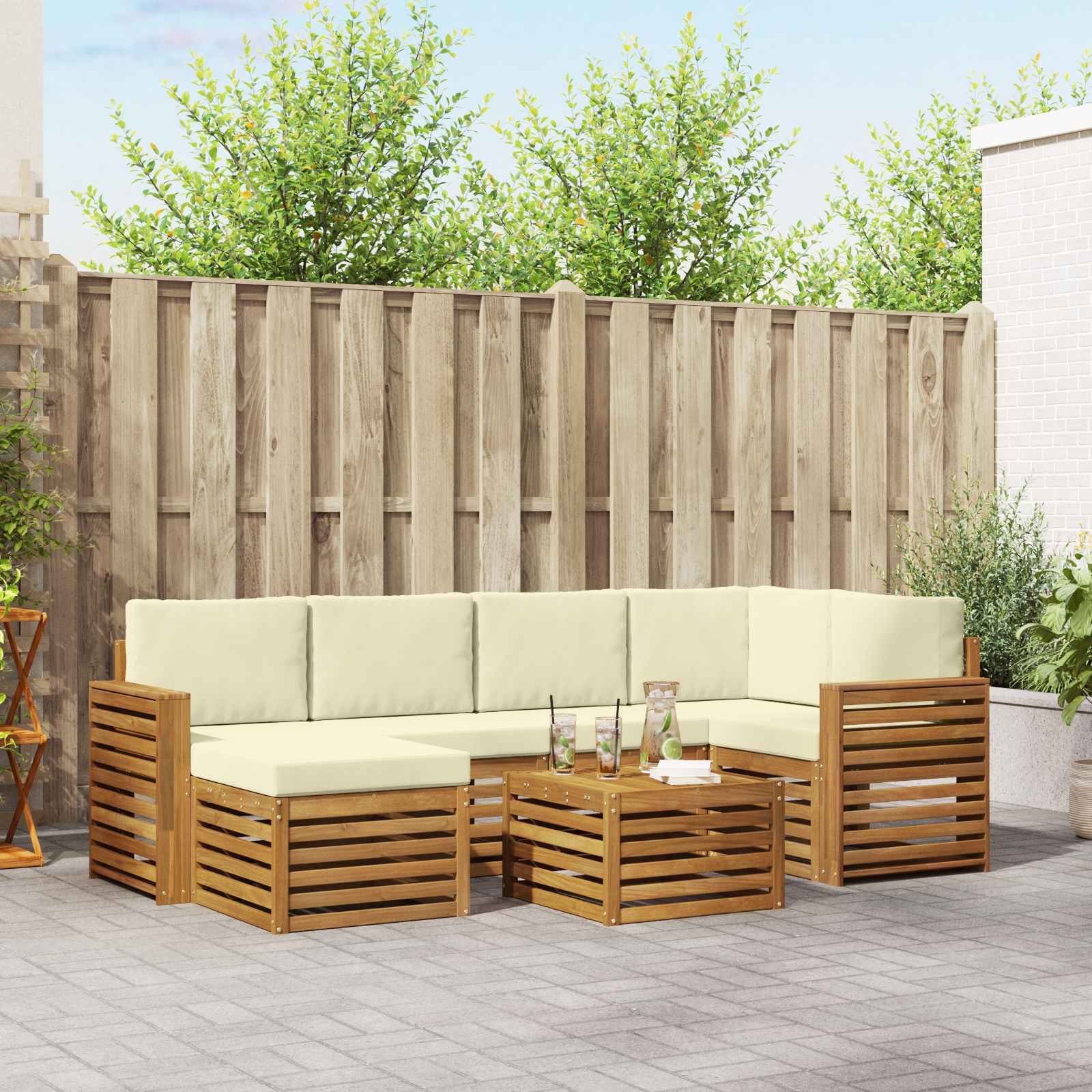 Ensemble de canapé d'angle avec coussin 7 pcs Naturel et Crème - XIOS