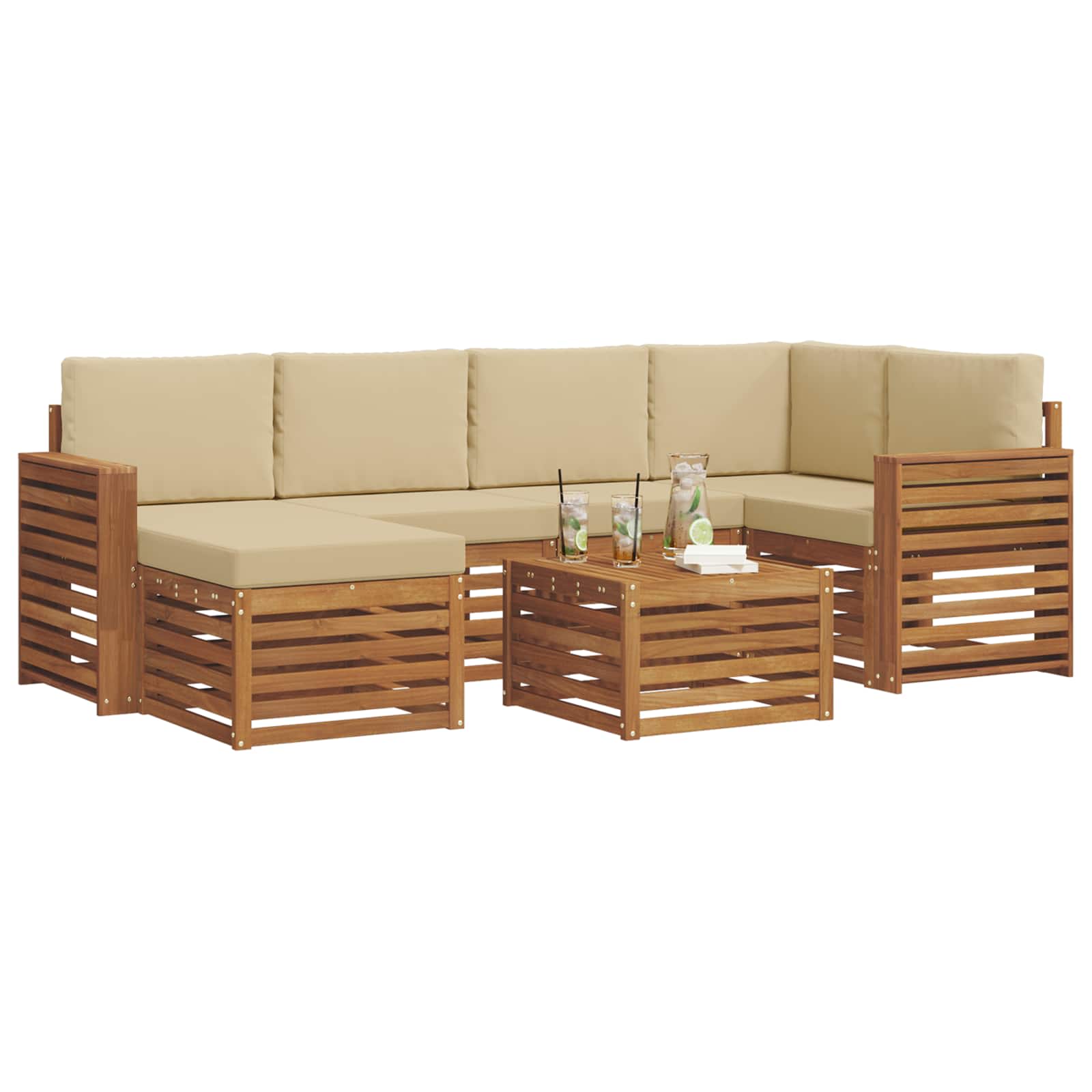 Ensemble de canapé d'angle avec coussin 7 pcs Naturel et Beige - XIOS