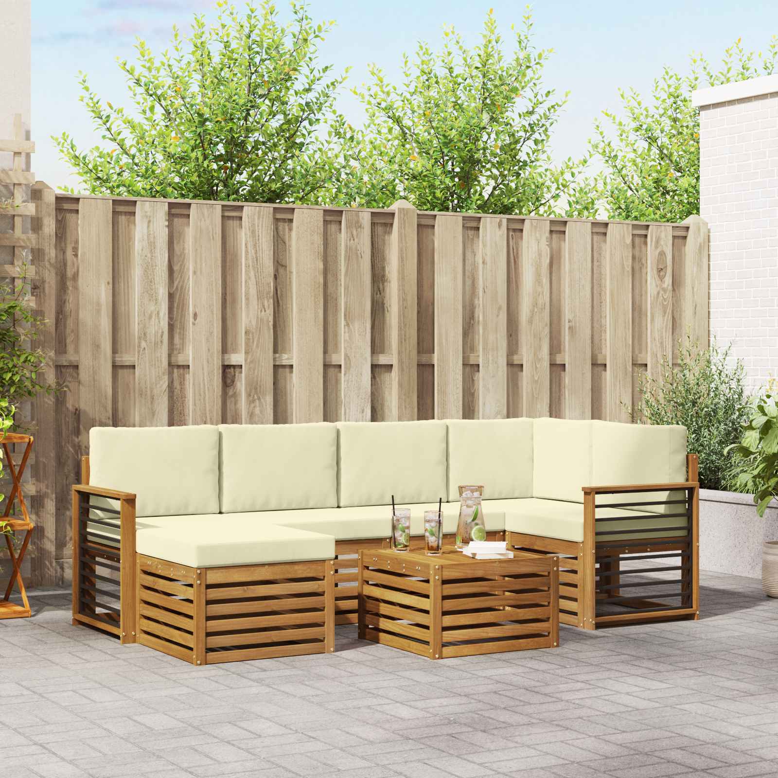 Ensemble de canapé d'angle avec coussin 7 pcs Naturel et Crème - XIOS